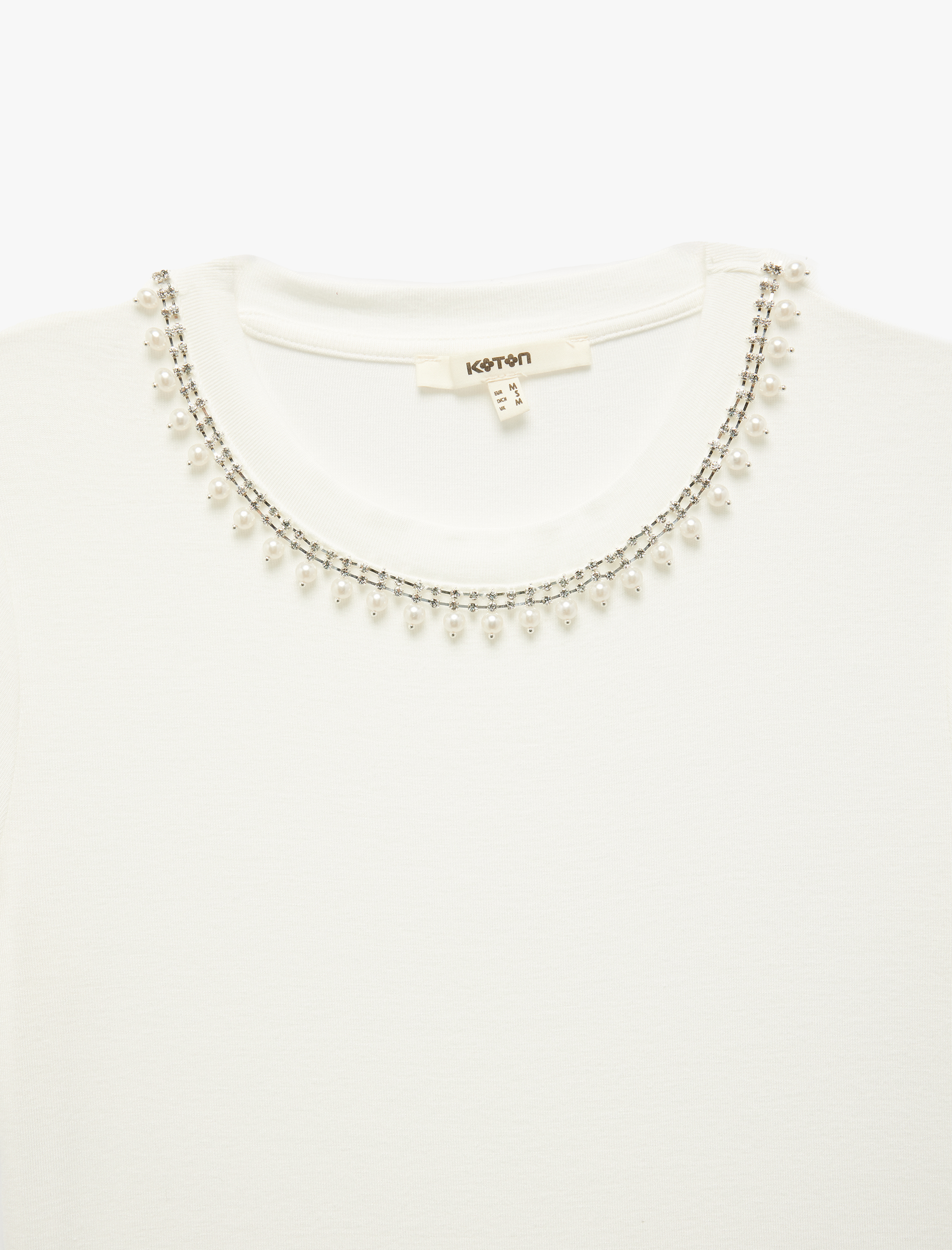   Bisiklet Yaka Kısa Kollu Viskon Taşlı Tişört