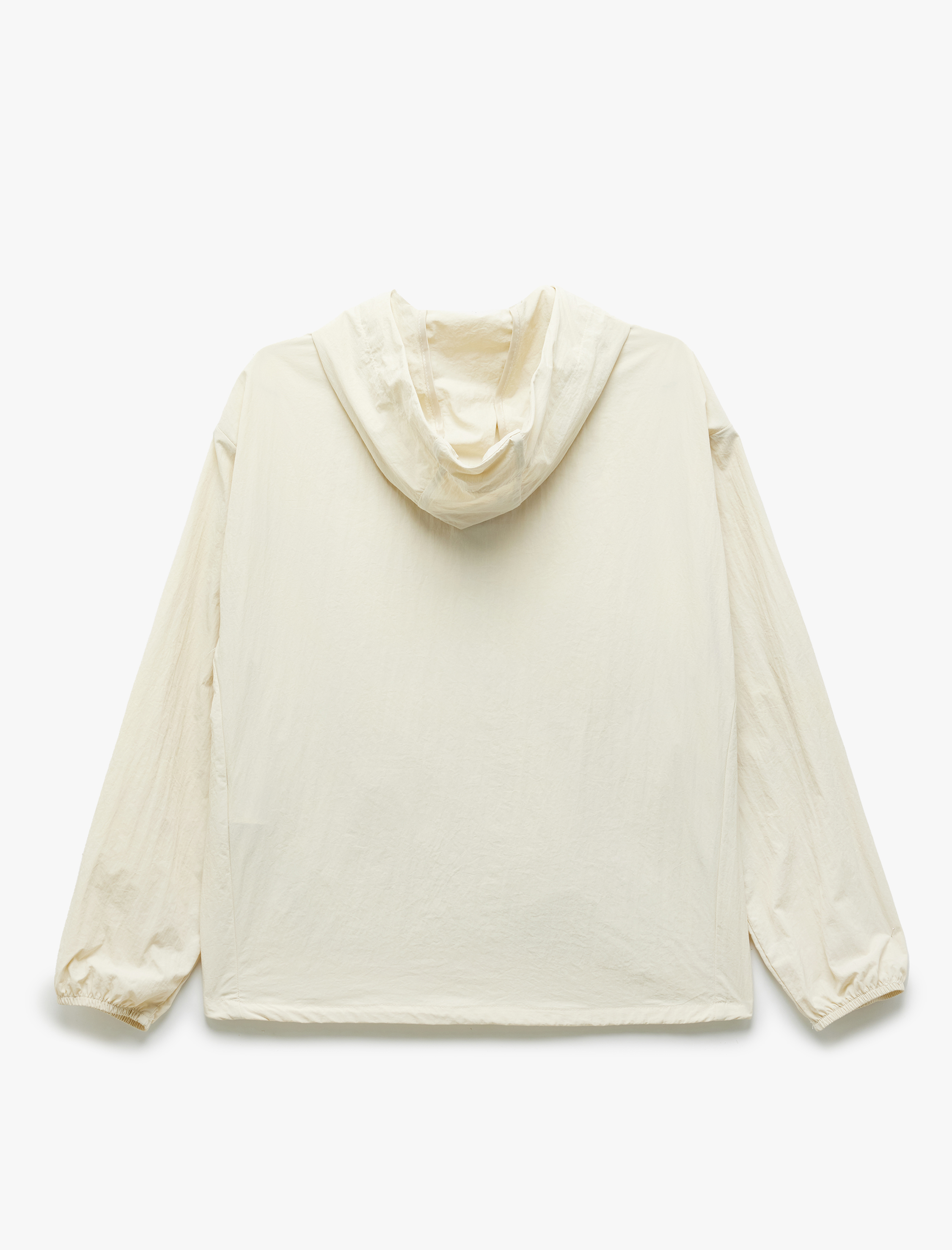 Uzun Kollu Cepli Fermuarlı Paraşüt Kumaş Kapüşonlu Yağmurluk