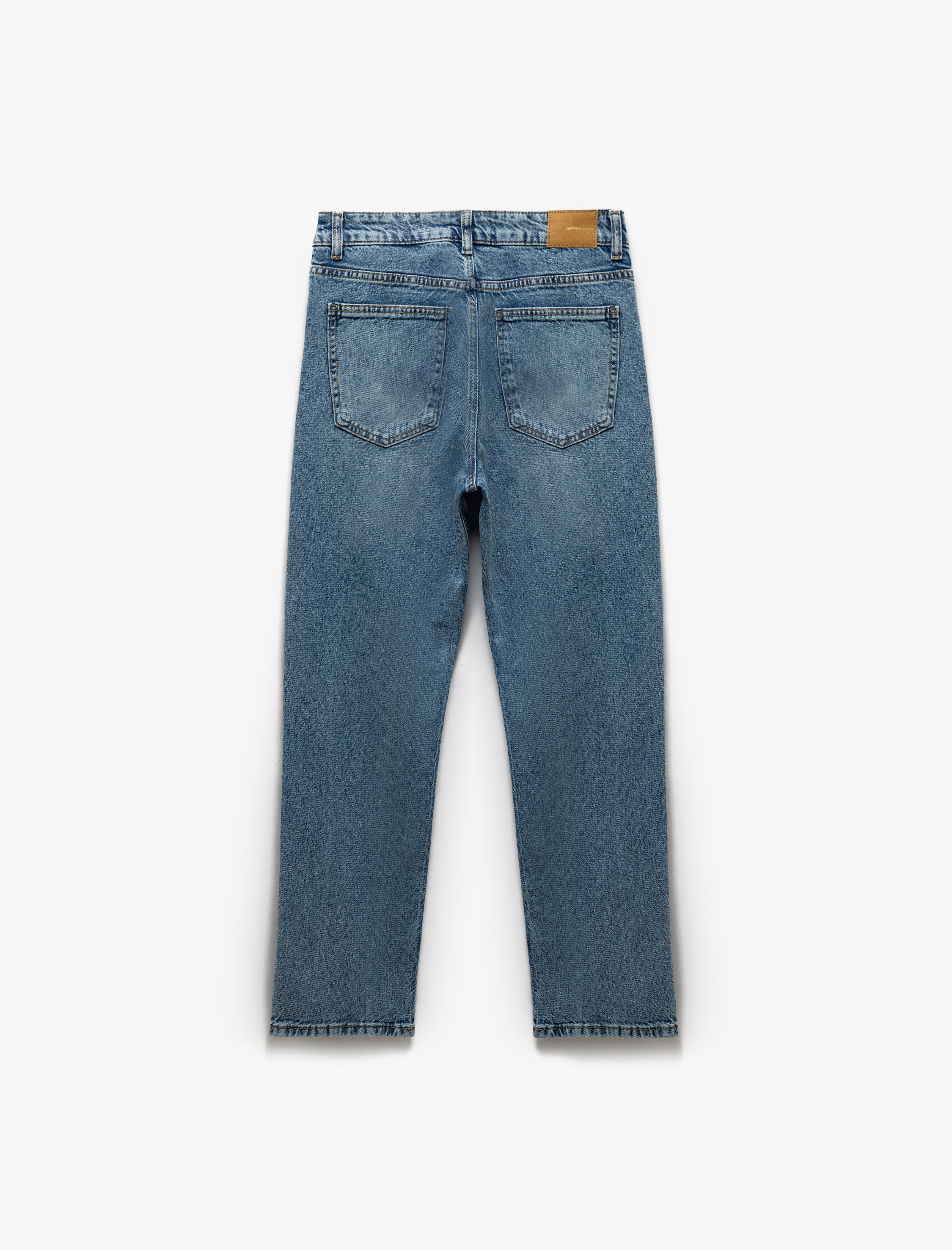   Pamuklu Slim Fit Düğmeli Düz Paça Denim Pantolon - Slim Fit Jeans