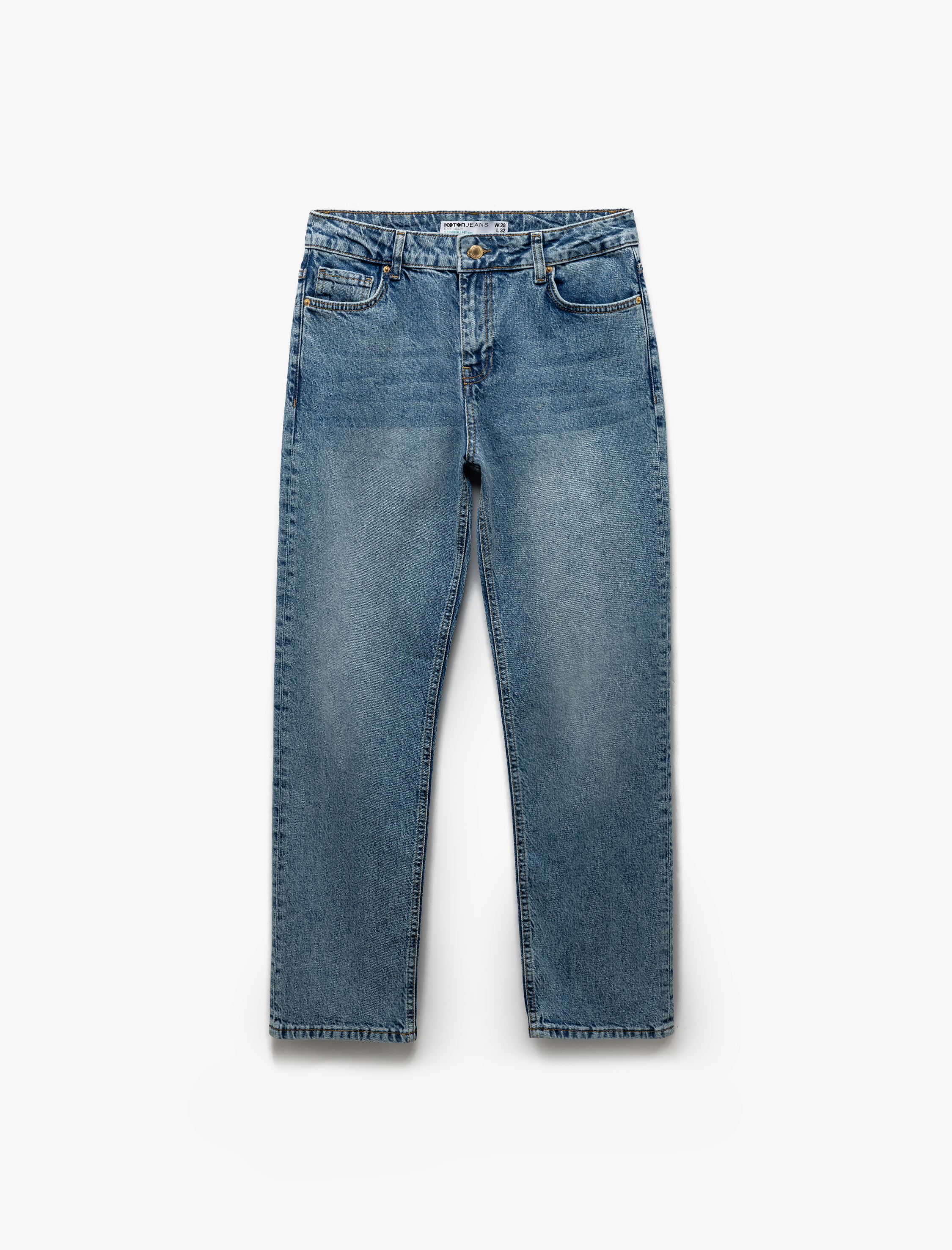   Pamuklu Slim Fit Düğmeli Düz Paça Denim Pantolon - Slim Fit Jeans