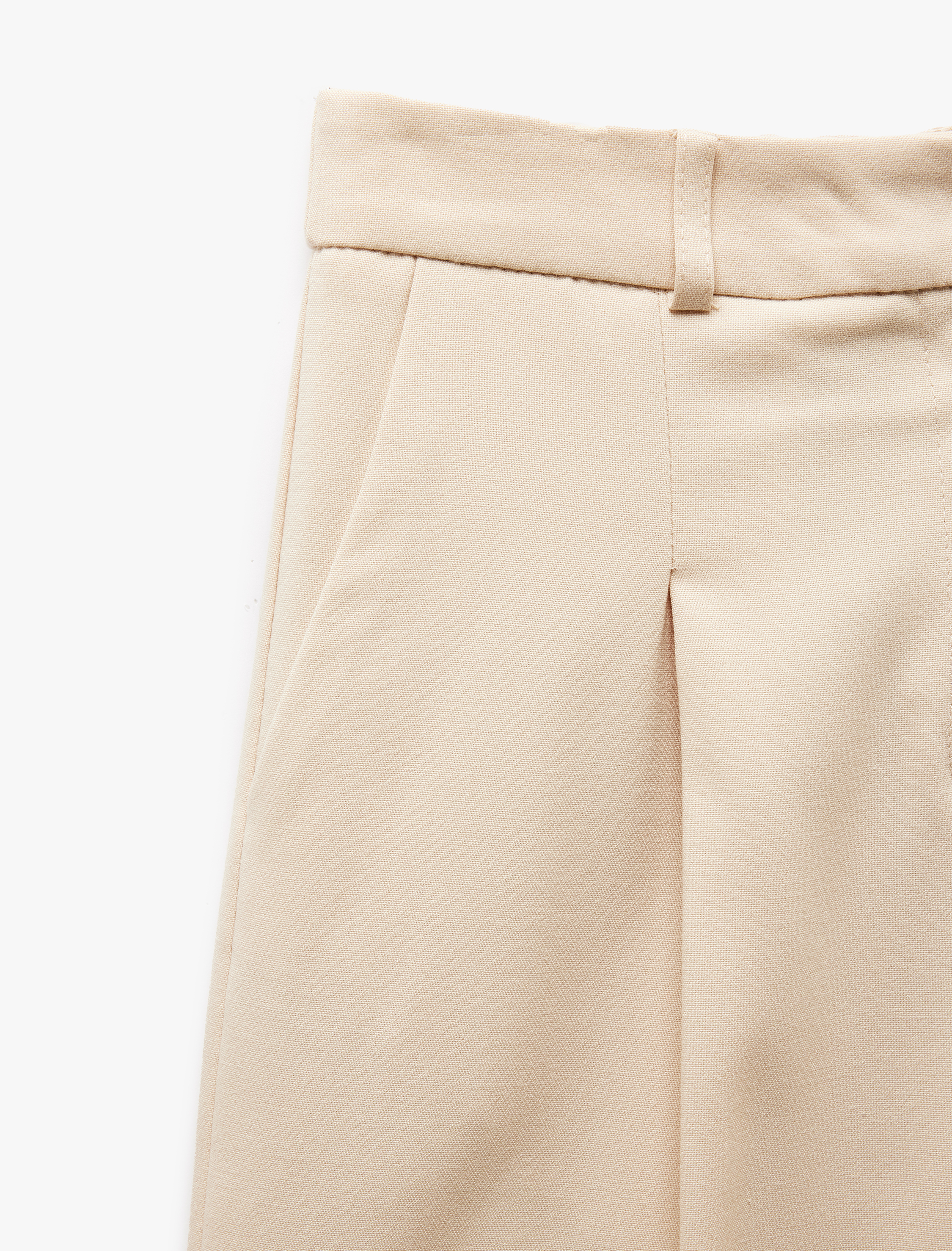 Cepli Yüksek Bel Pile Detaylı Geniş Paça Kumaş Pantolon