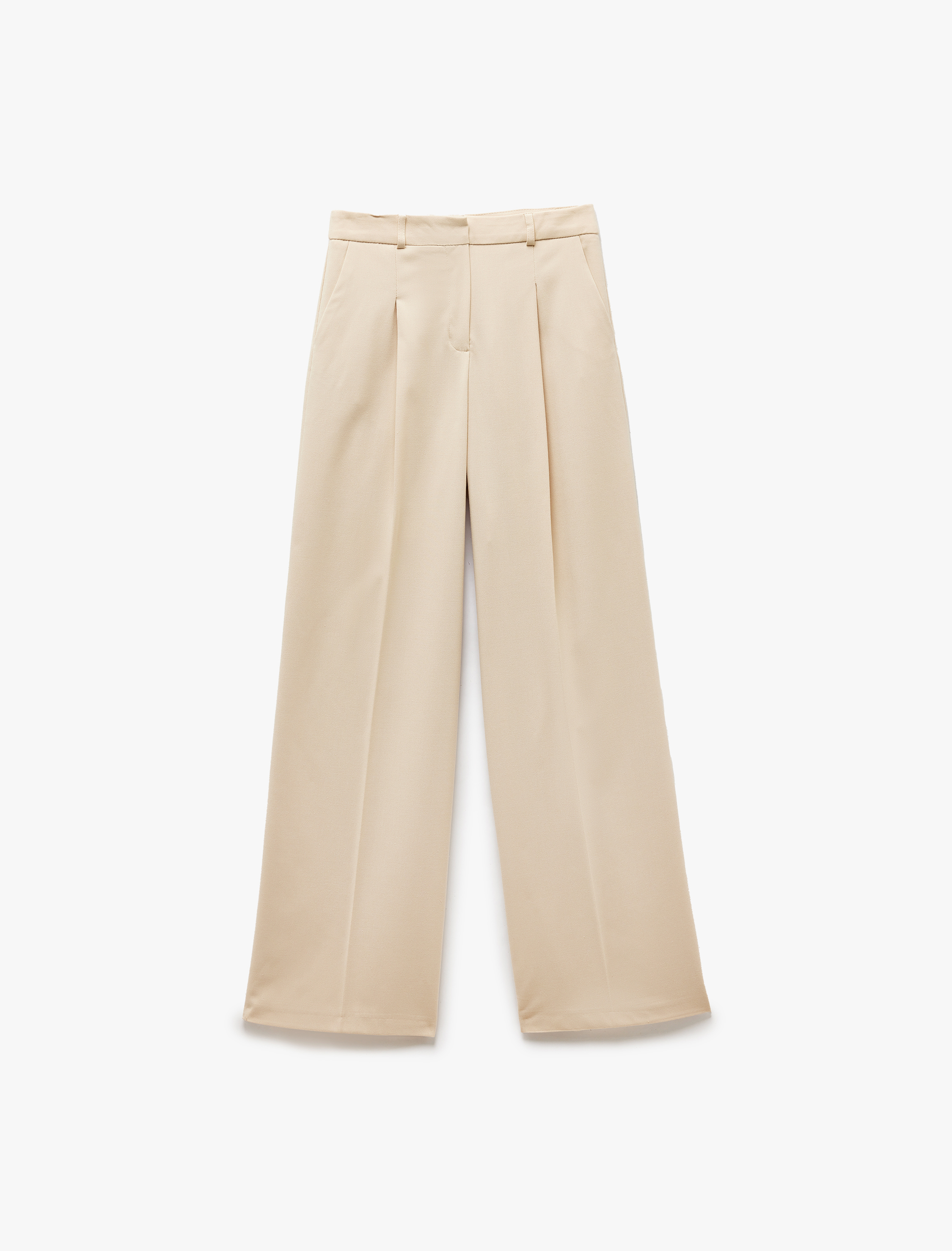 Cepli Yüksek Bel Pile Detaylı Geniş Paça Kumaş Pantolon