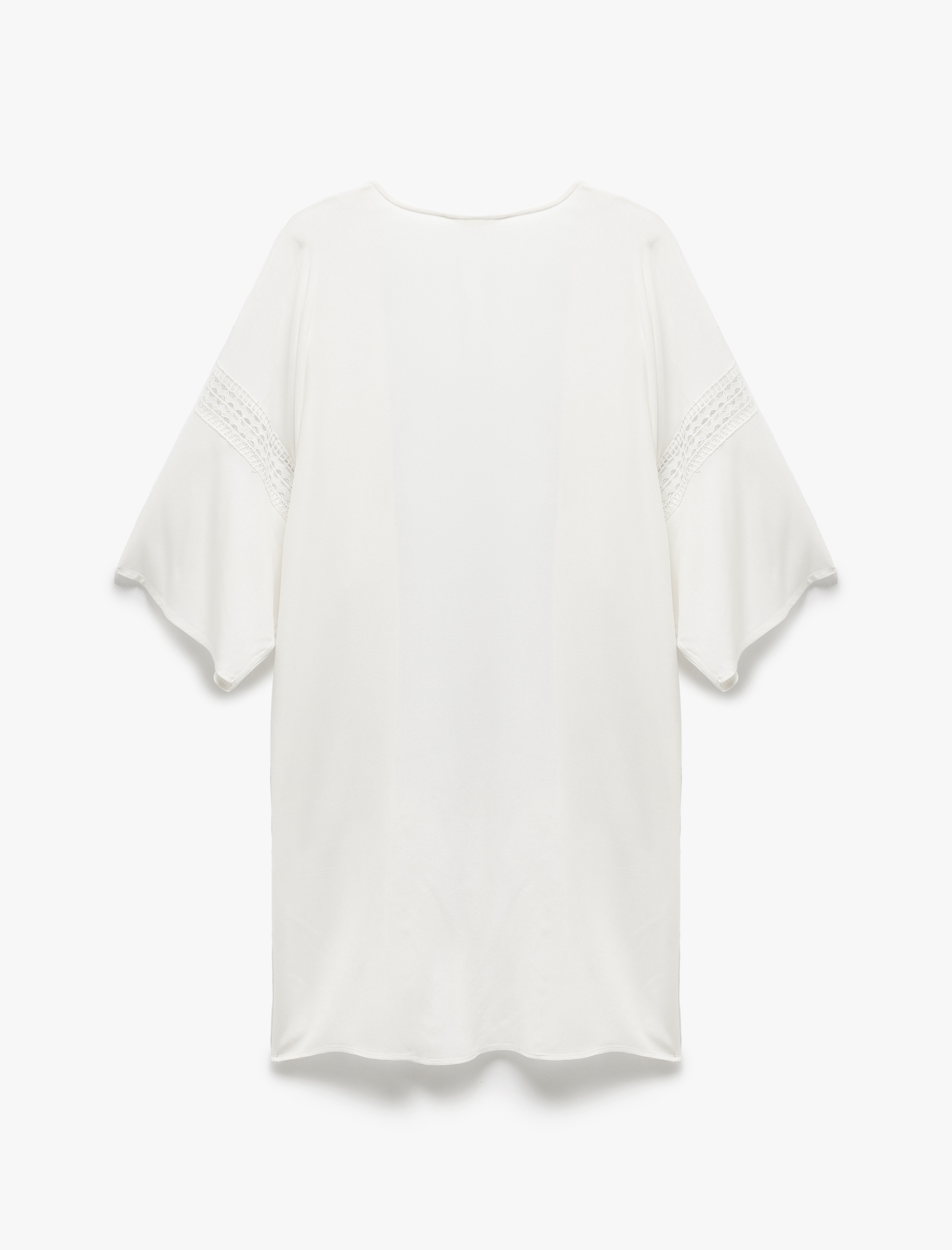   Viskon Kumaş Fisto Detaylı 3/4 Kol Oversize Kimono