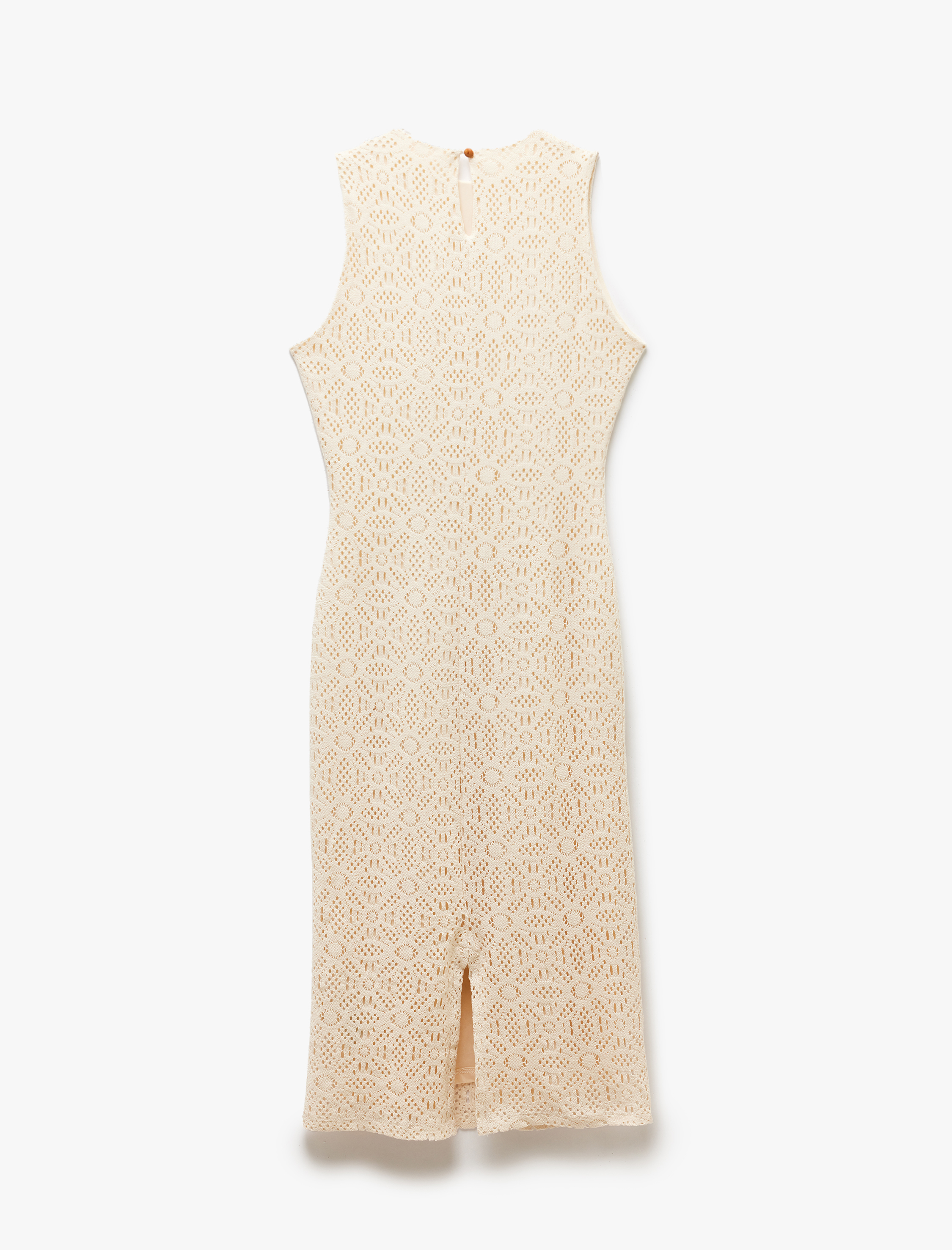   Pamuklu Kolsuz Slim Fit Bisiklet Yaka Midi Kroşe Elbise