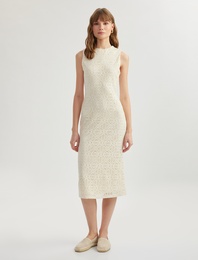 Pamuklu Kolsuz Slim Fit Bisiklet Yaka Midi Kroşe Elbise