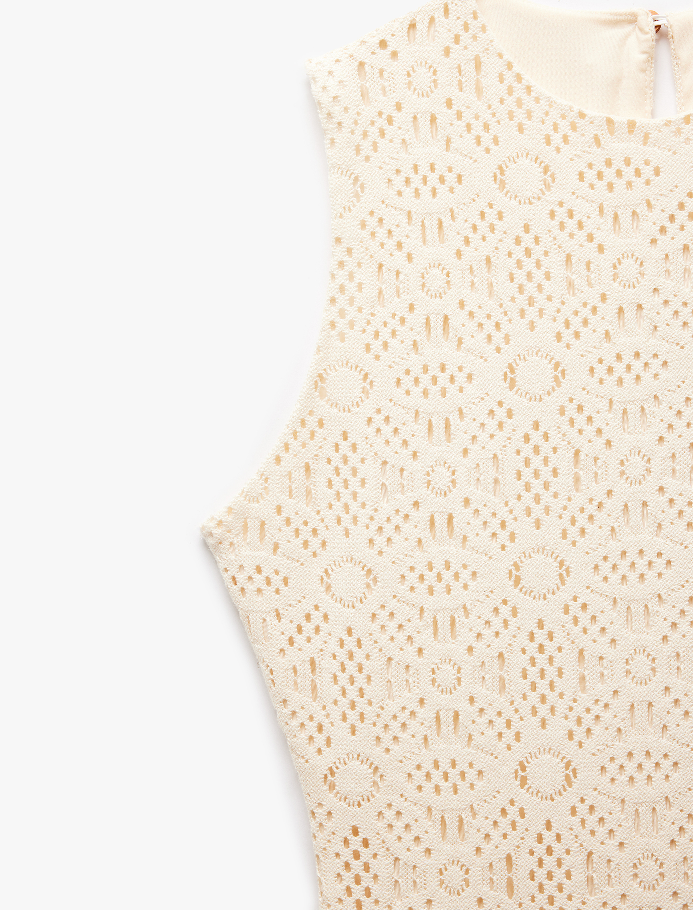   Pamuklu Kolsuz Slim Fit Bisiklet Yaka Midi Kroşe Elbise