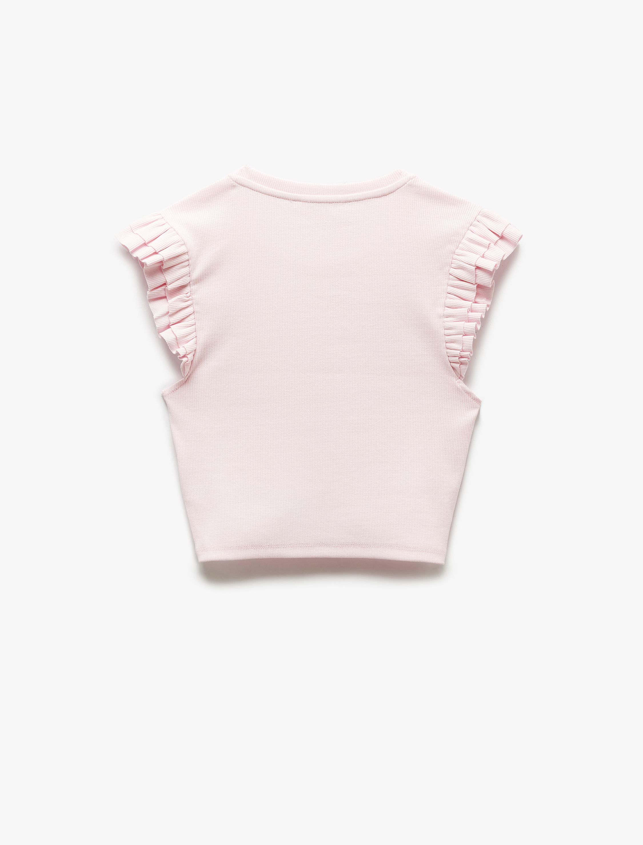   Pamuklu Bisiklet Yaka Slim Fit Fırfırlı Kolsuz Tişört