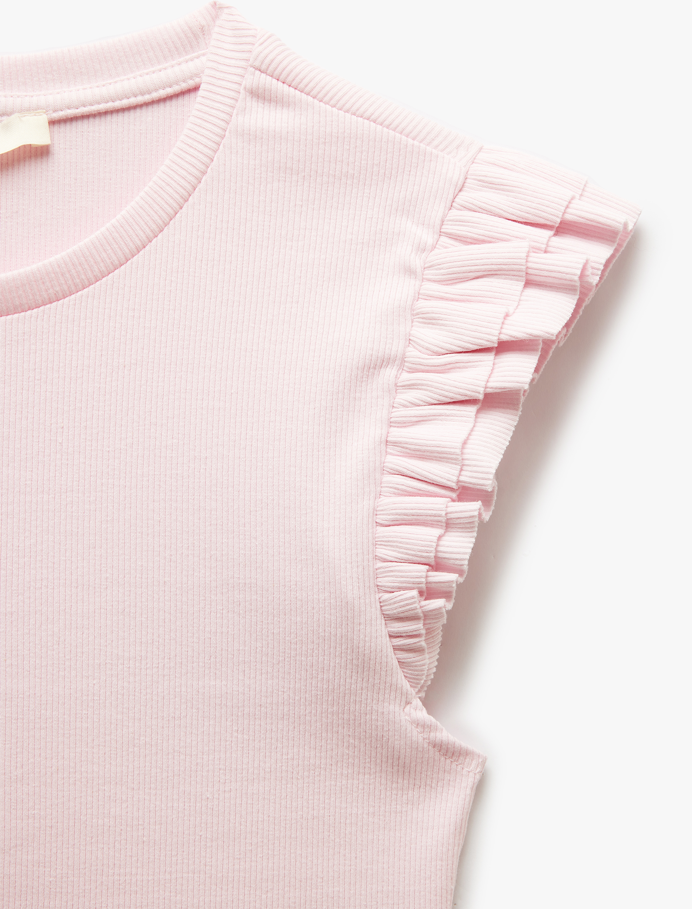   Pamuklu Bisiklet Yaka Slim Fit Fırfırlı Kolsuz Tişört