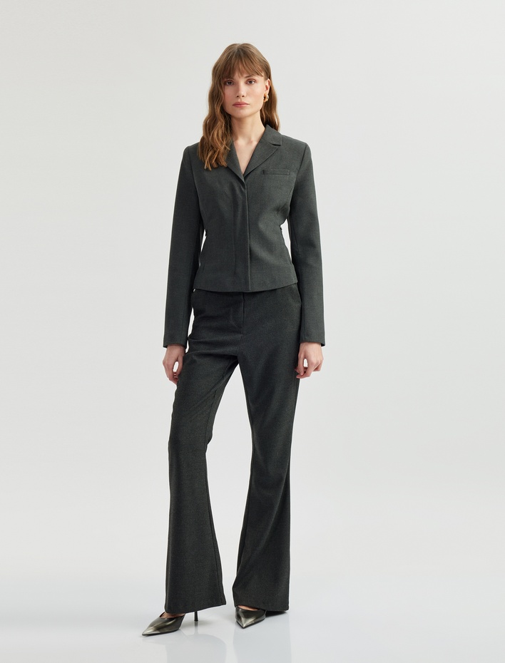  Slim Fit Cepli Kemer Detaylı İspanyol Paça Kumaş Pantolon