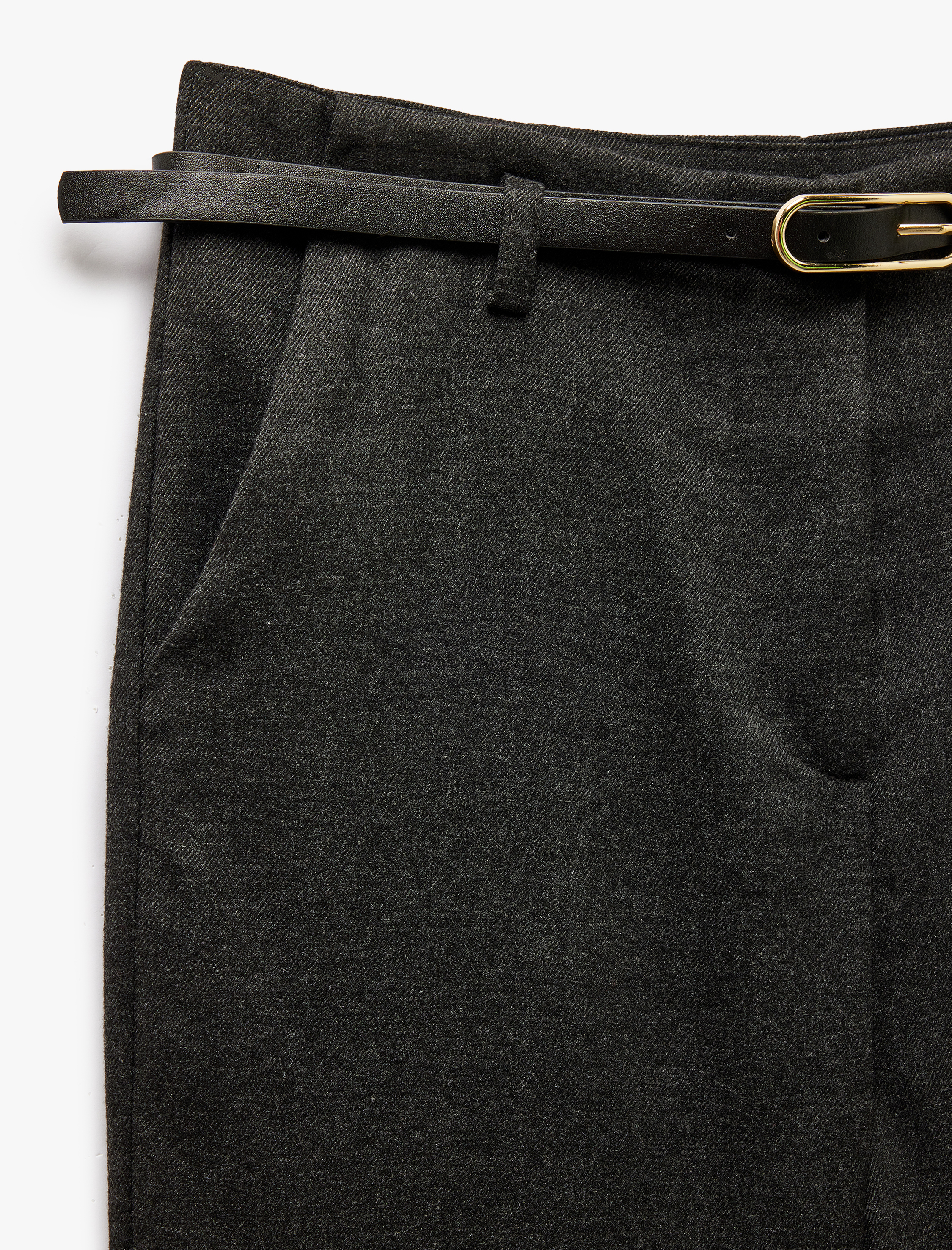   Slim Fit Cepli Kemer Detaylı İspanyol Paça Kumaş Pantolon