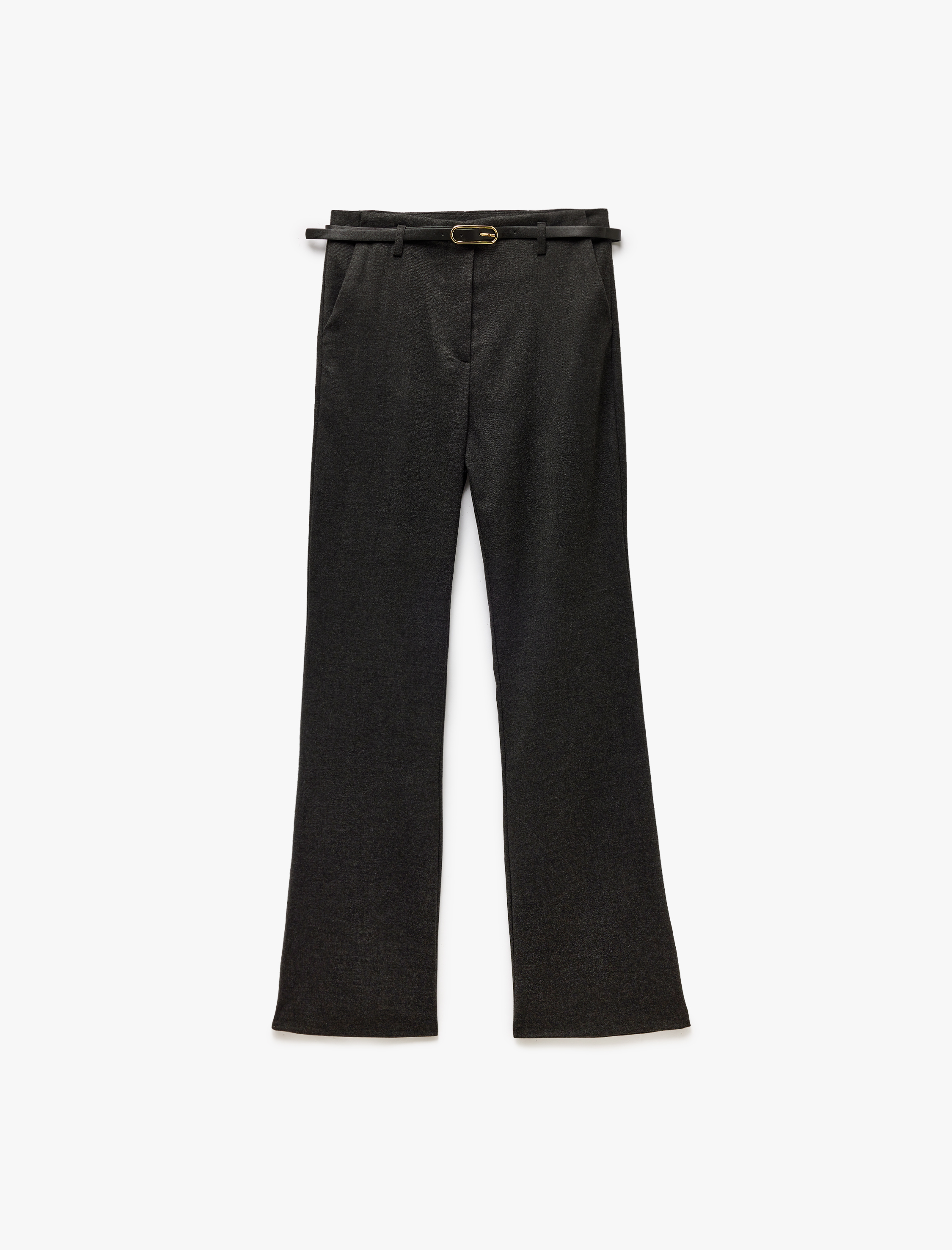   Slim Fit Cepli Kemer Detaylı İspanyol Paça Kumaş Pantolon