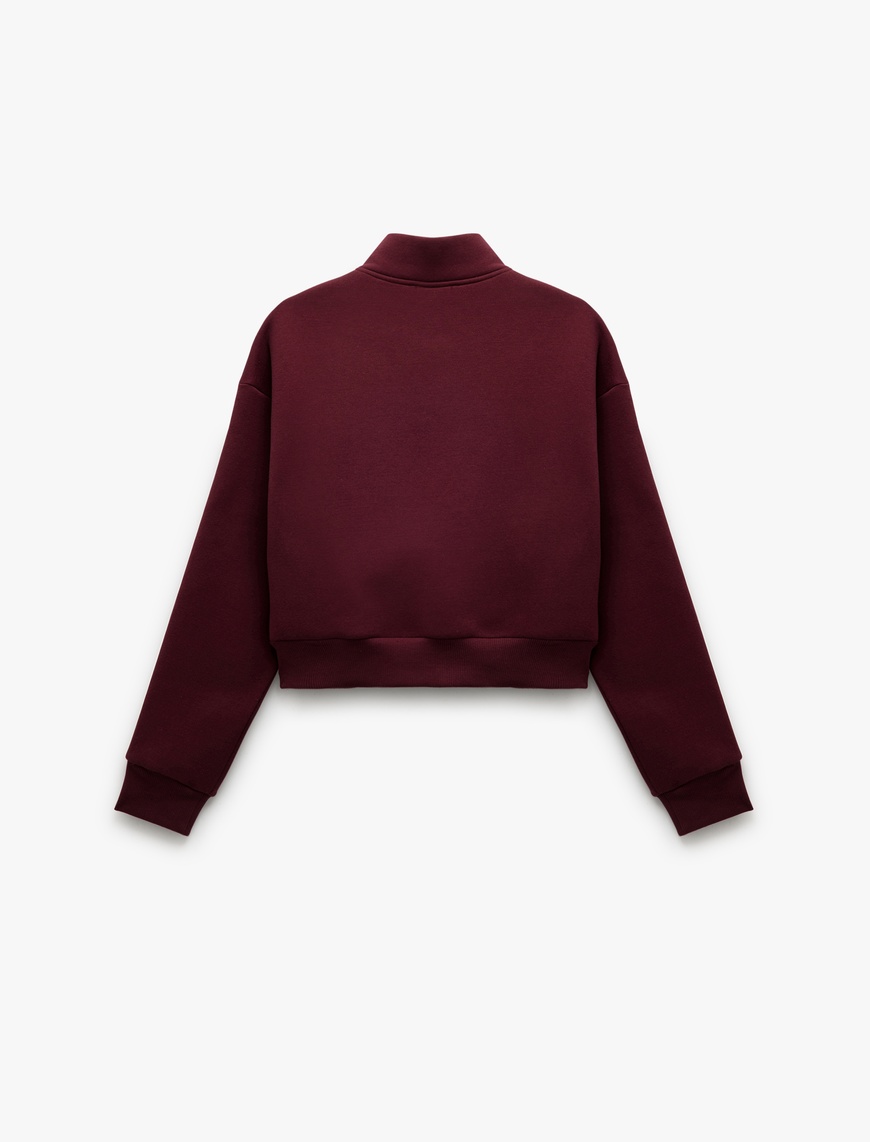   Fermuarlı Cepli Biyeli Kolej Baskılı Sweatshirt