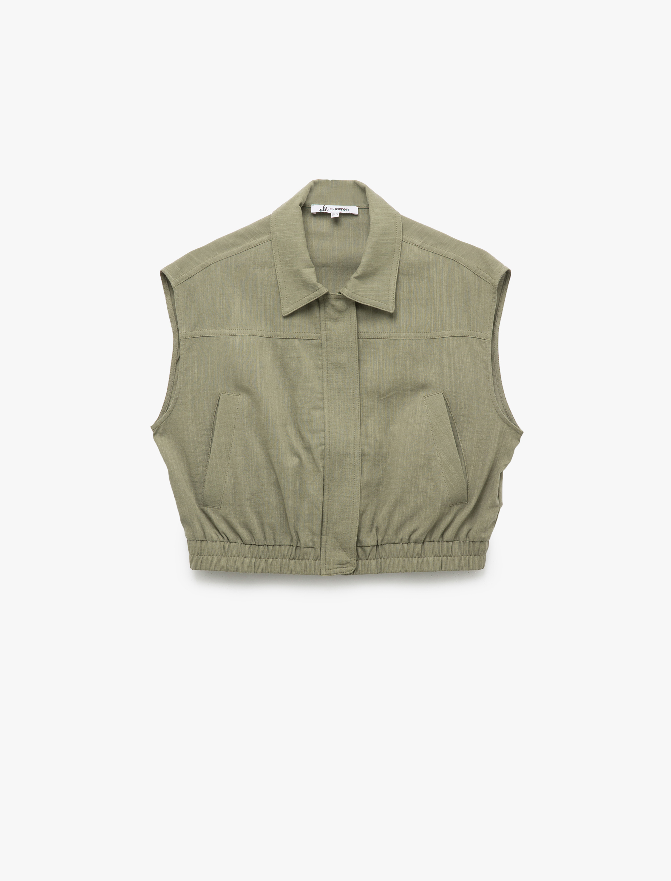   Cep Detaylı Fermuarlı Kolsuz Viskon Karışımlı Crop Gömlek