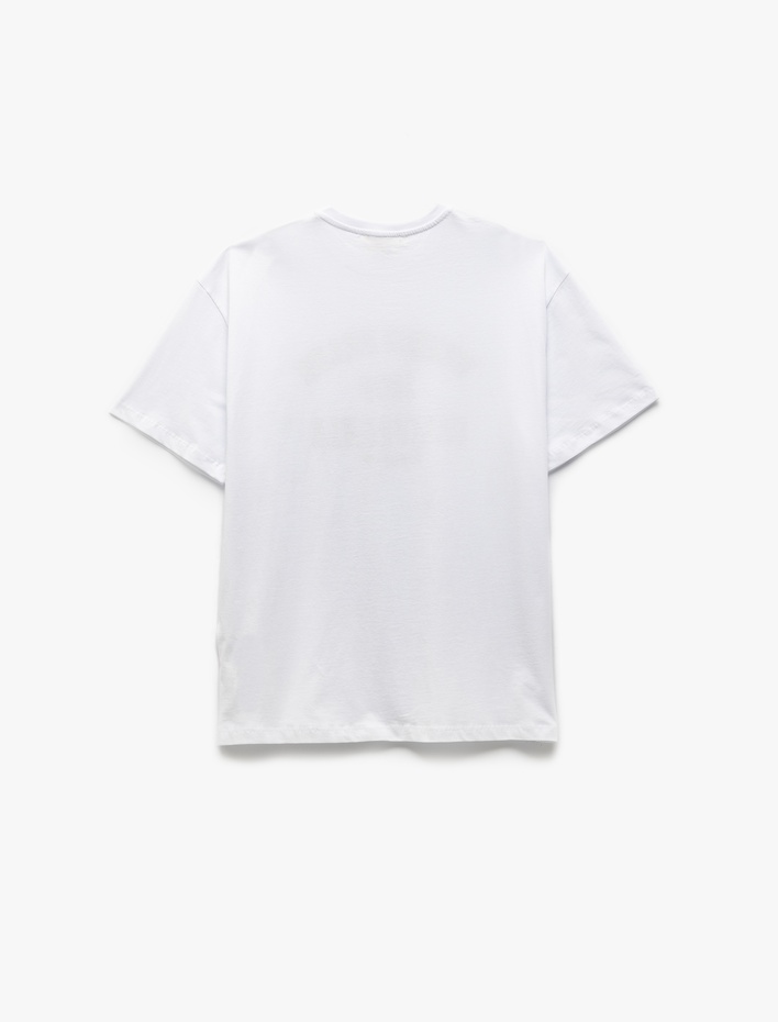  Pamuklu Baskılı Kısa Kollu Bisiklet Yaka Kadın Tişört