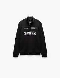 Yarım Fermuarlı İşlemeli Uzun Kollu Sweatshirt