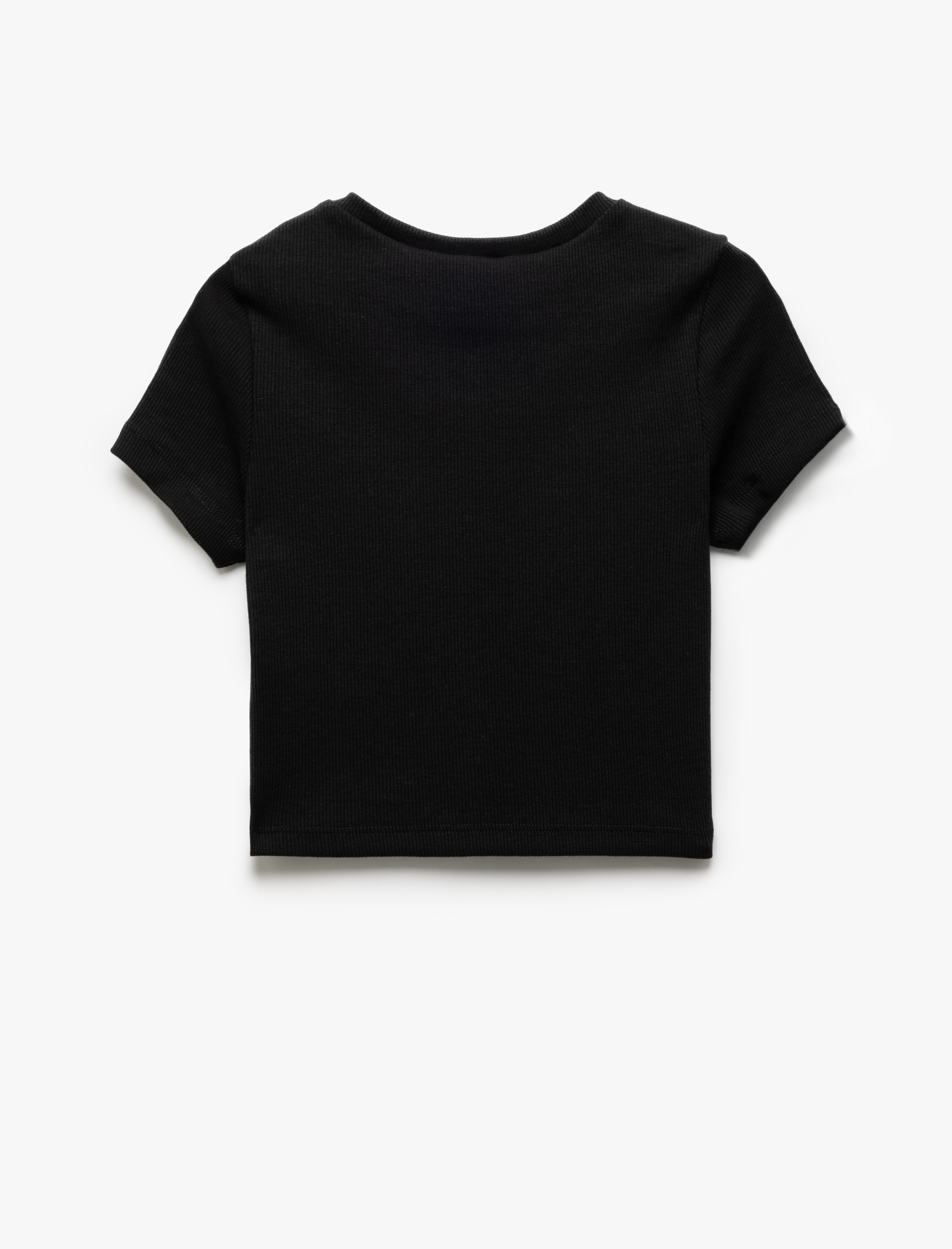  Kız Çocuk Baskılı Bisiklet Yaka Kısa Kollu Pamuklu Crop Tişört