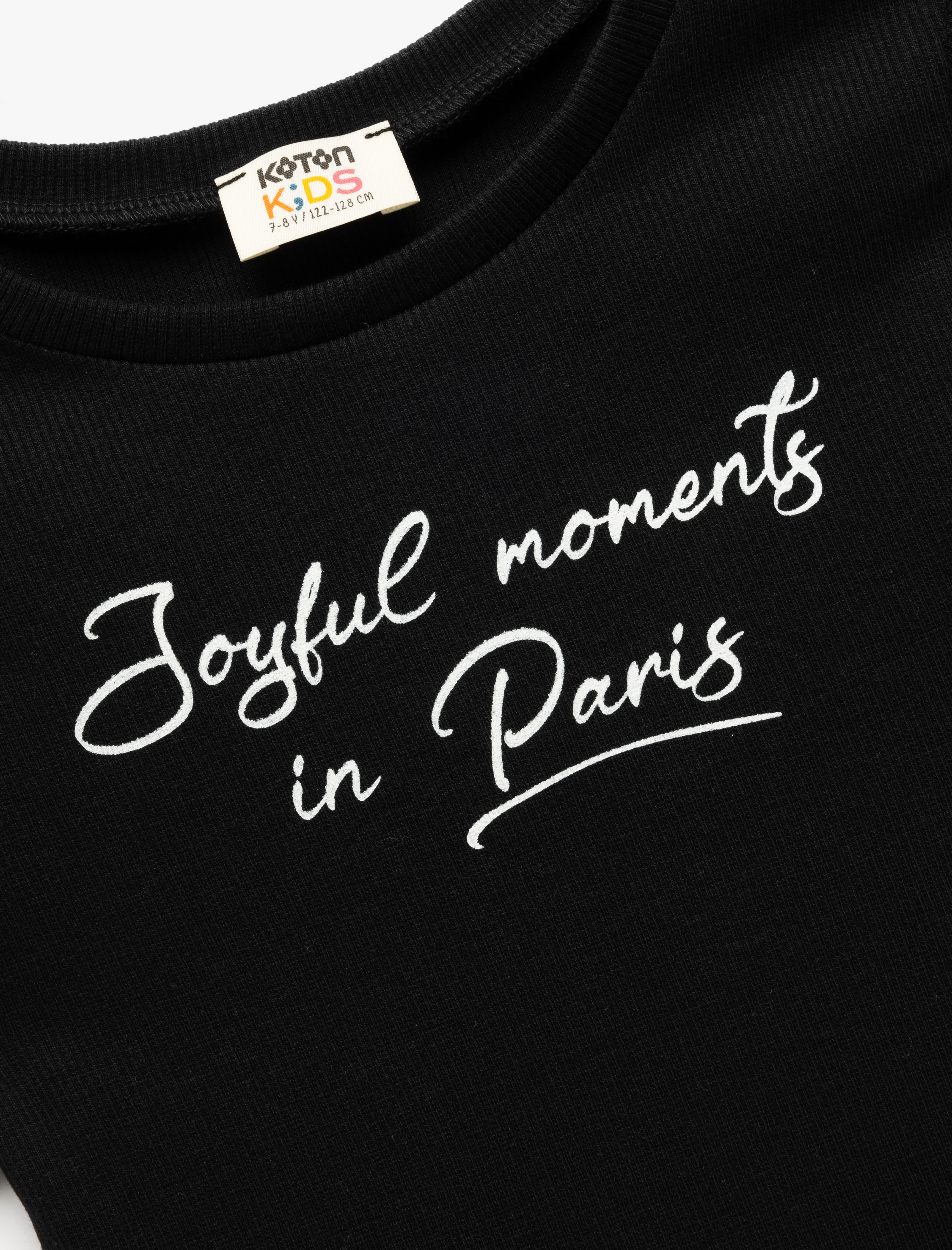  Kız Çocuk Baskılı Bisiklet Yaka Kısa Kollu Pamuklu Crop Tişört