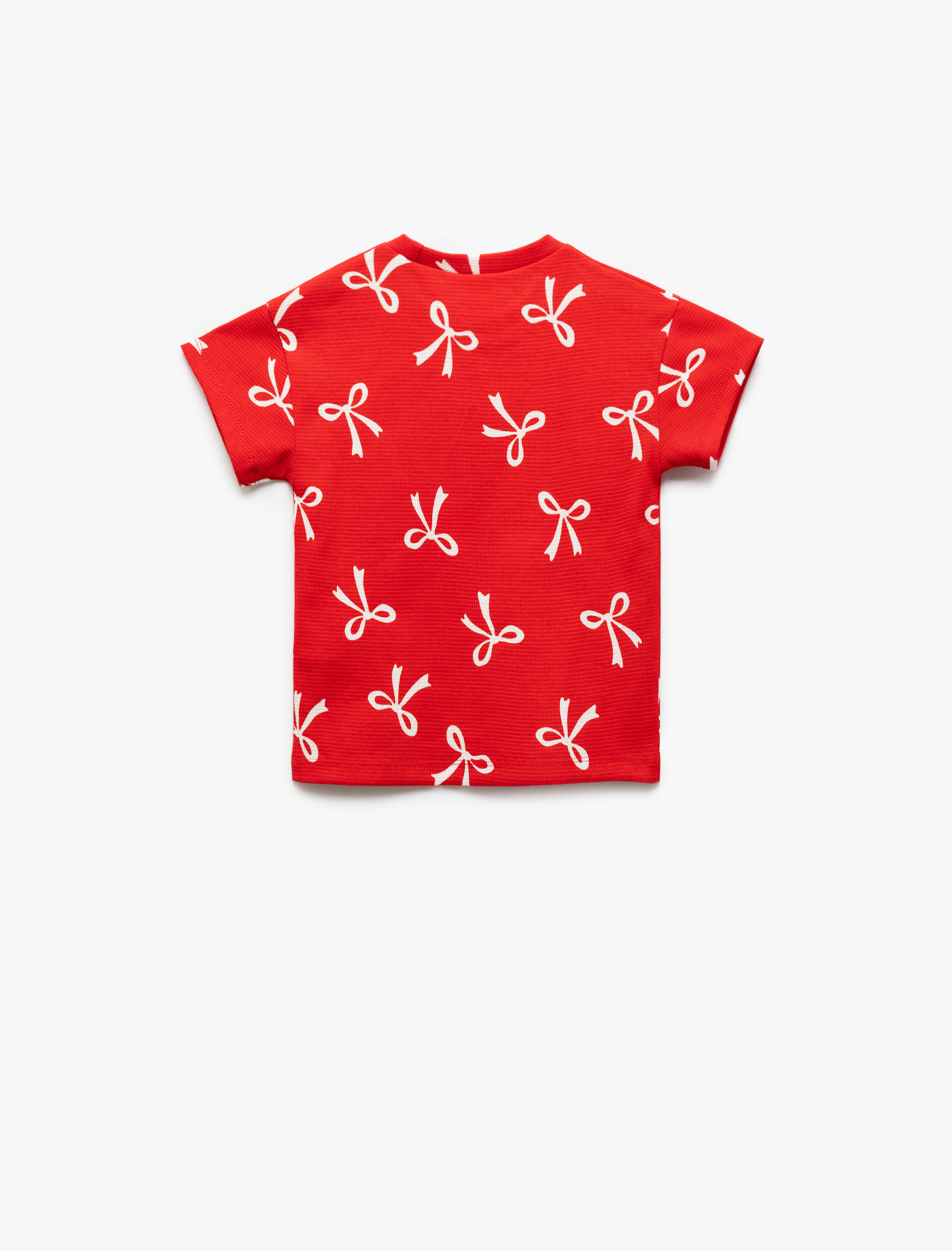  Kız Bebek Fiyonk Desenli Bisiklet Yaka Kısa Kollu Pamuklu Tişört