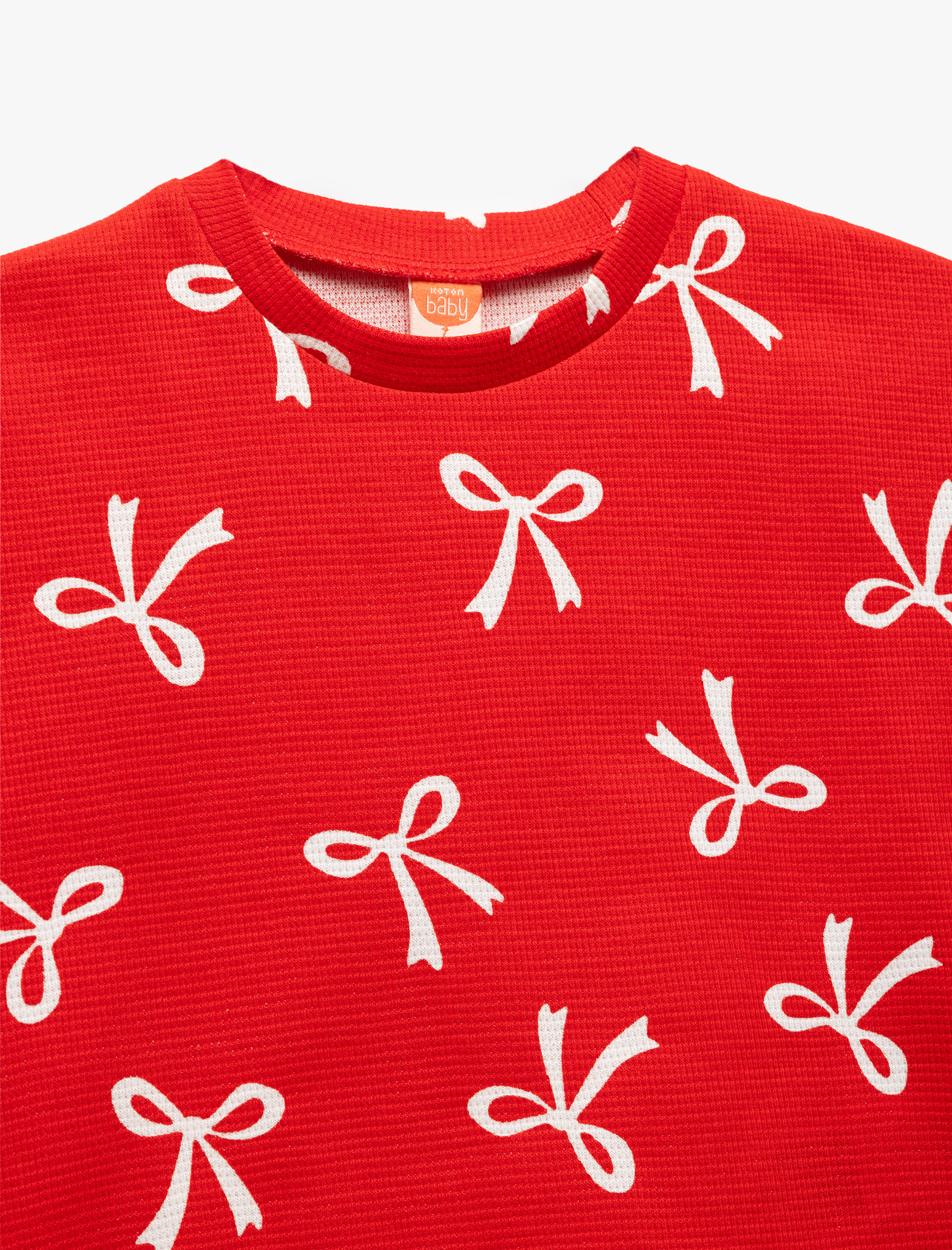  Kız Bebek Fiyonk Desenli Bisiklet Yaka Kısa Kollu Pamuklu Tişört