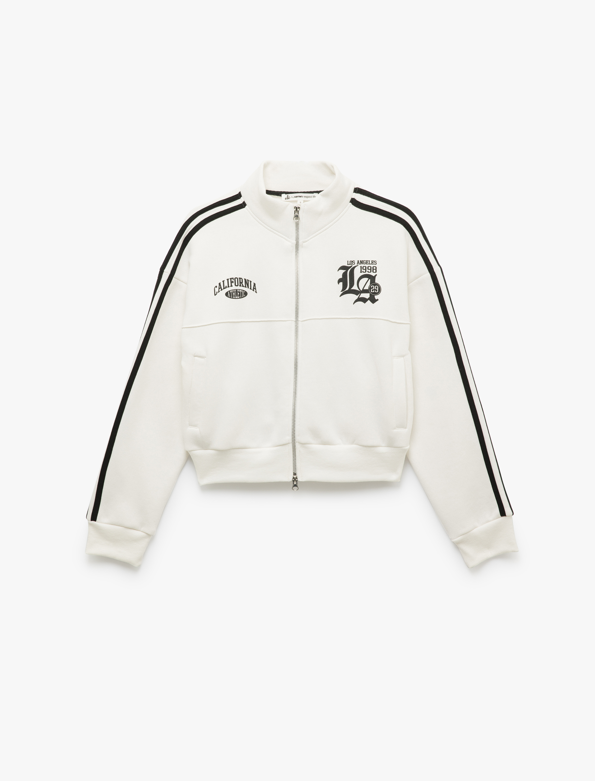   Şardonlu Fermuarlı Cepli Biyeli Kolej Baskılı Sweatshirt