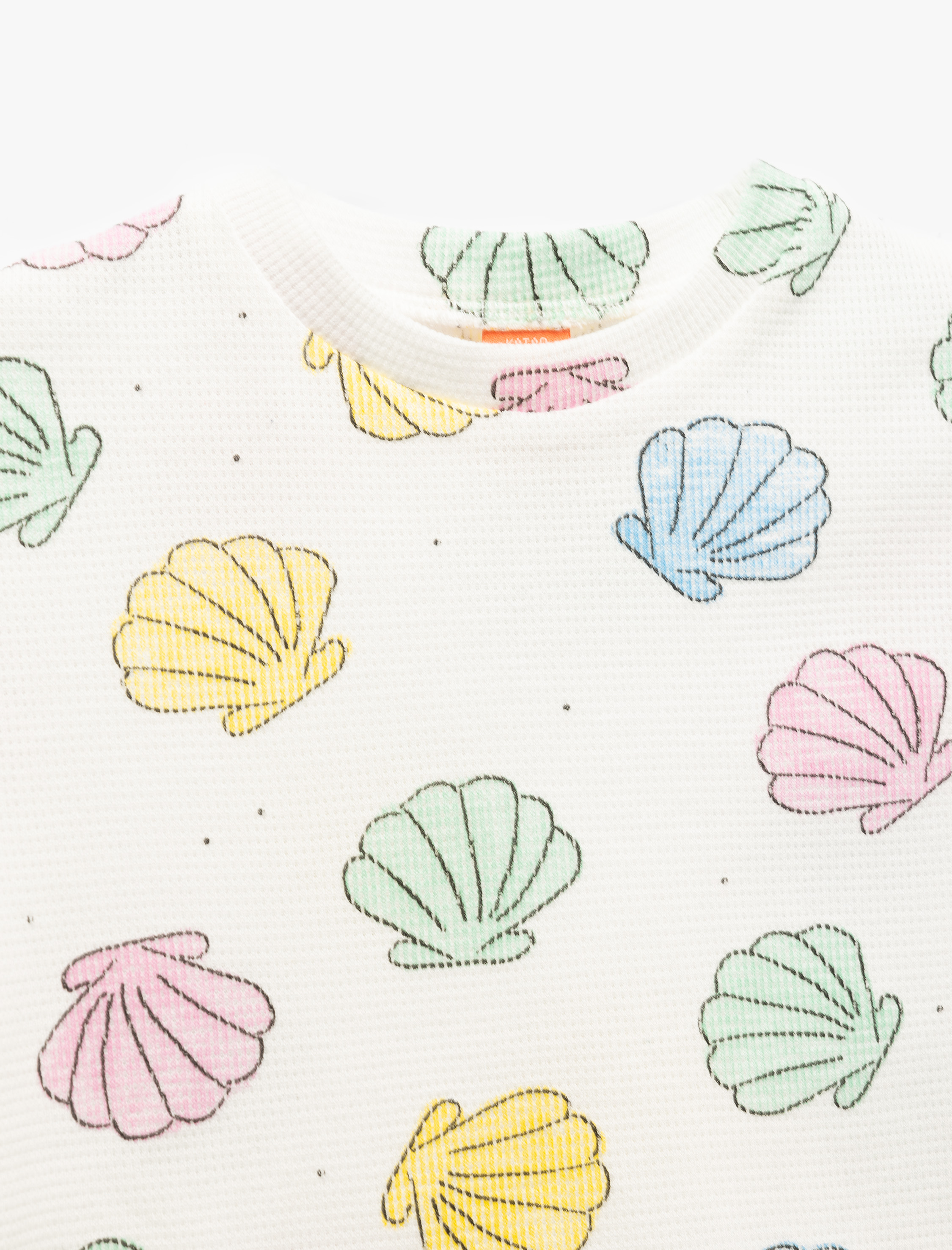  Kız Bebek Pamuklu Deniz Kabuğu Desenli Bisiklet Yaka Kısa Kollu Tişört