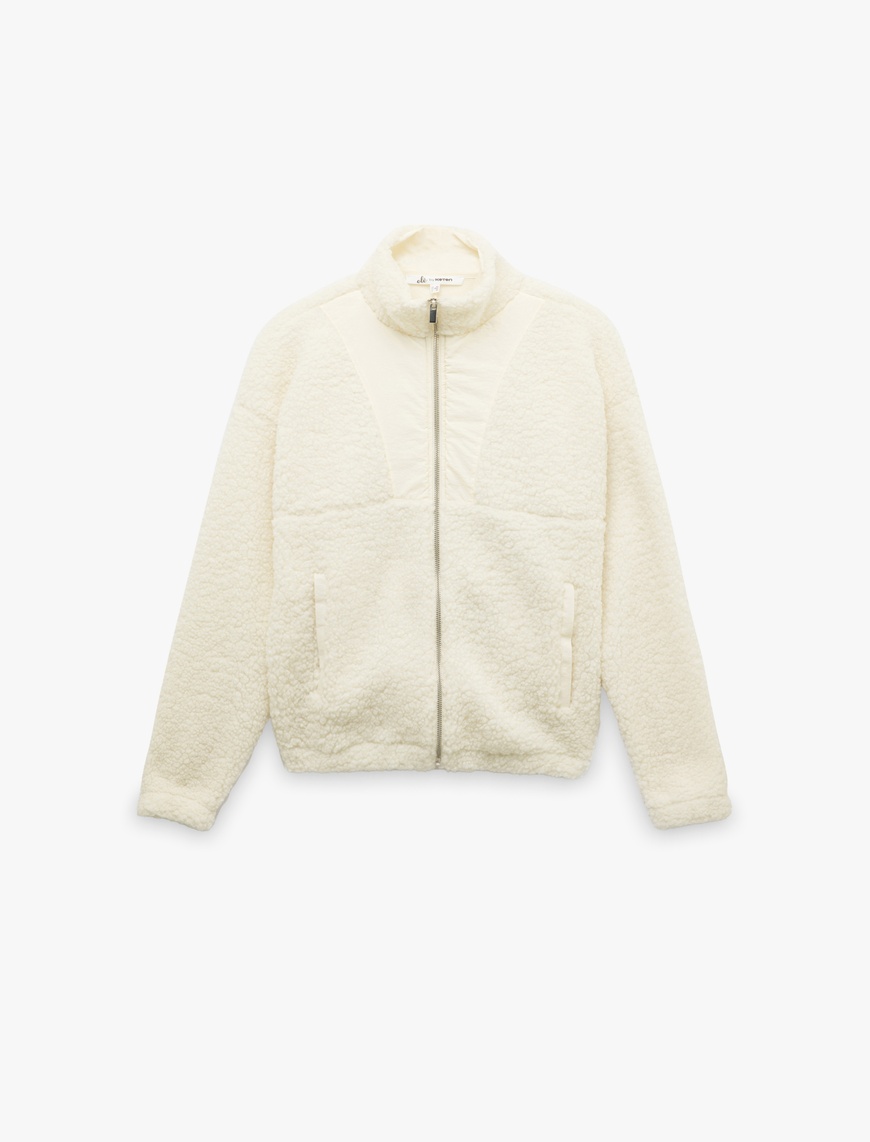   Fermuarlı Dik Yaka Cep Detaylı Oversize Peluş Sweatshirt