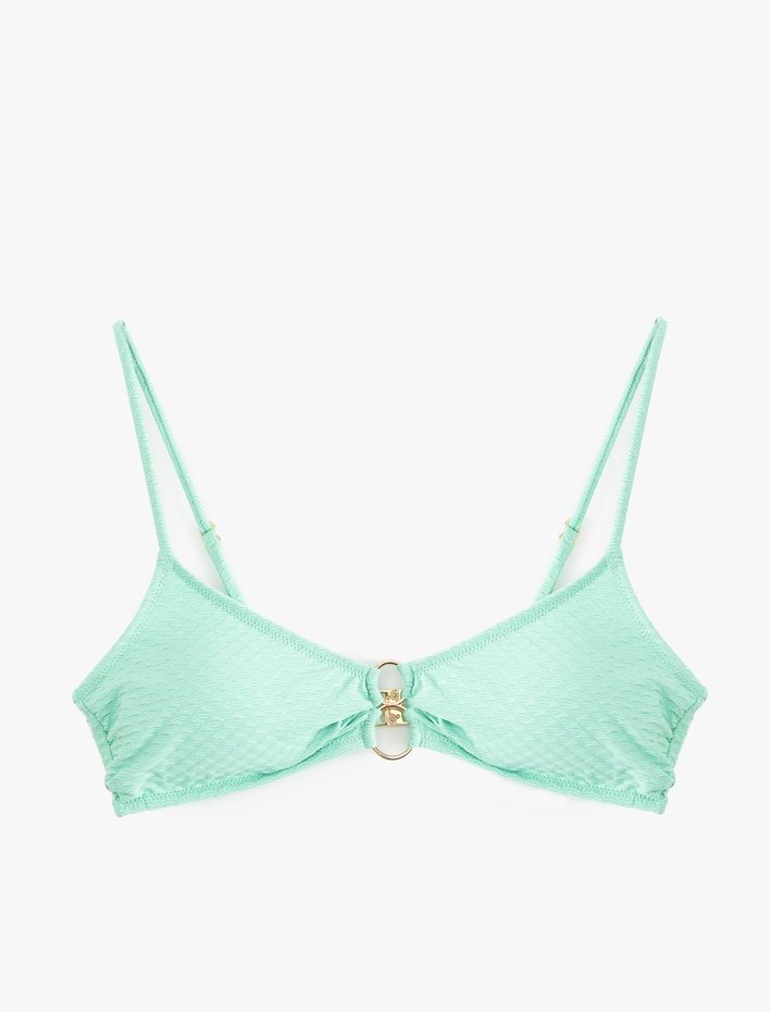  Astarlı Aksesuar Detaylı Dokulu Askılı Bikini Üstü