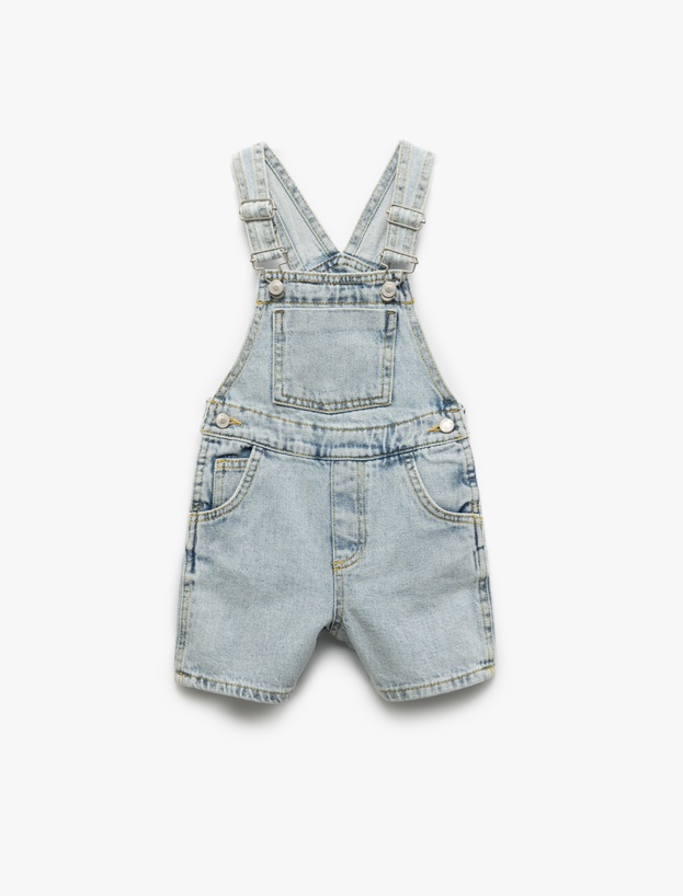 Pamuklu Ayarlanabilir Askılı Cep Detaylı Denim Salopet Şort_0