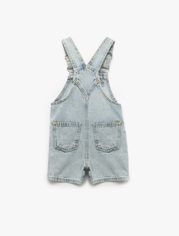 Pamuklu Ayarlanabilir Askılı Cep Detaylı Denim Salopet Şort_1