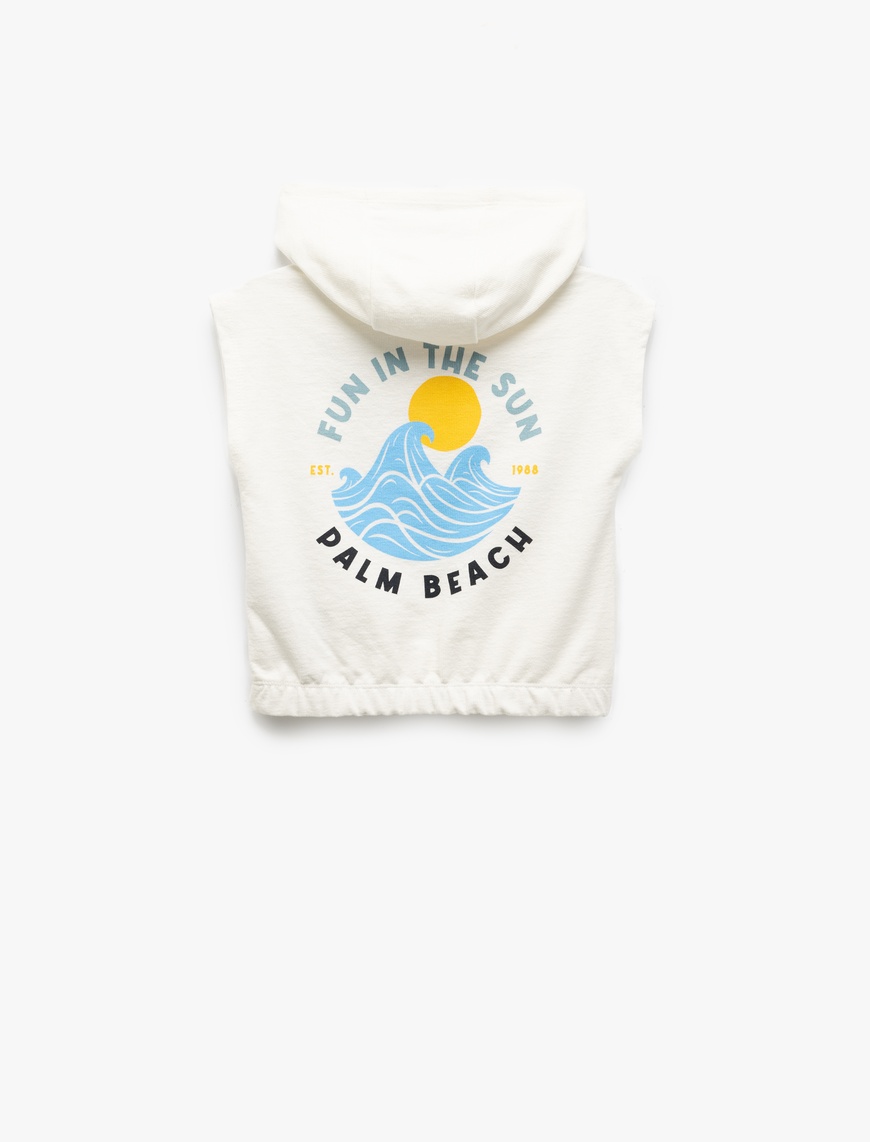  Erkek Bebek Kapşonlu Pamuklu Baskılı Kolsuz Crop Sweatshirt