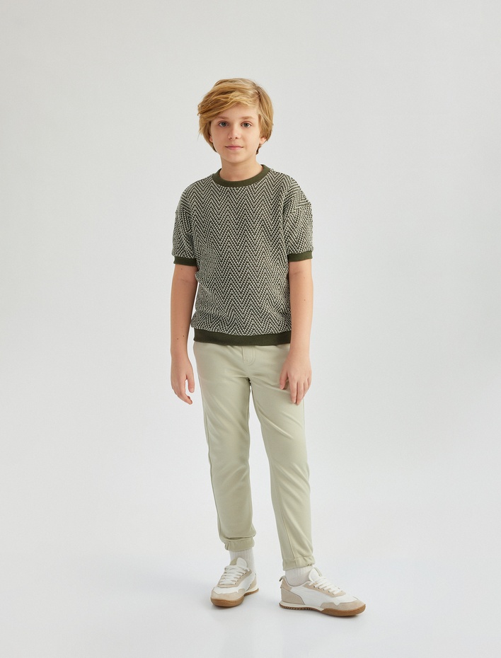 Erkek Çocuk Bisiklet Yaka Kısa Kollu Oversize Sweatshirt