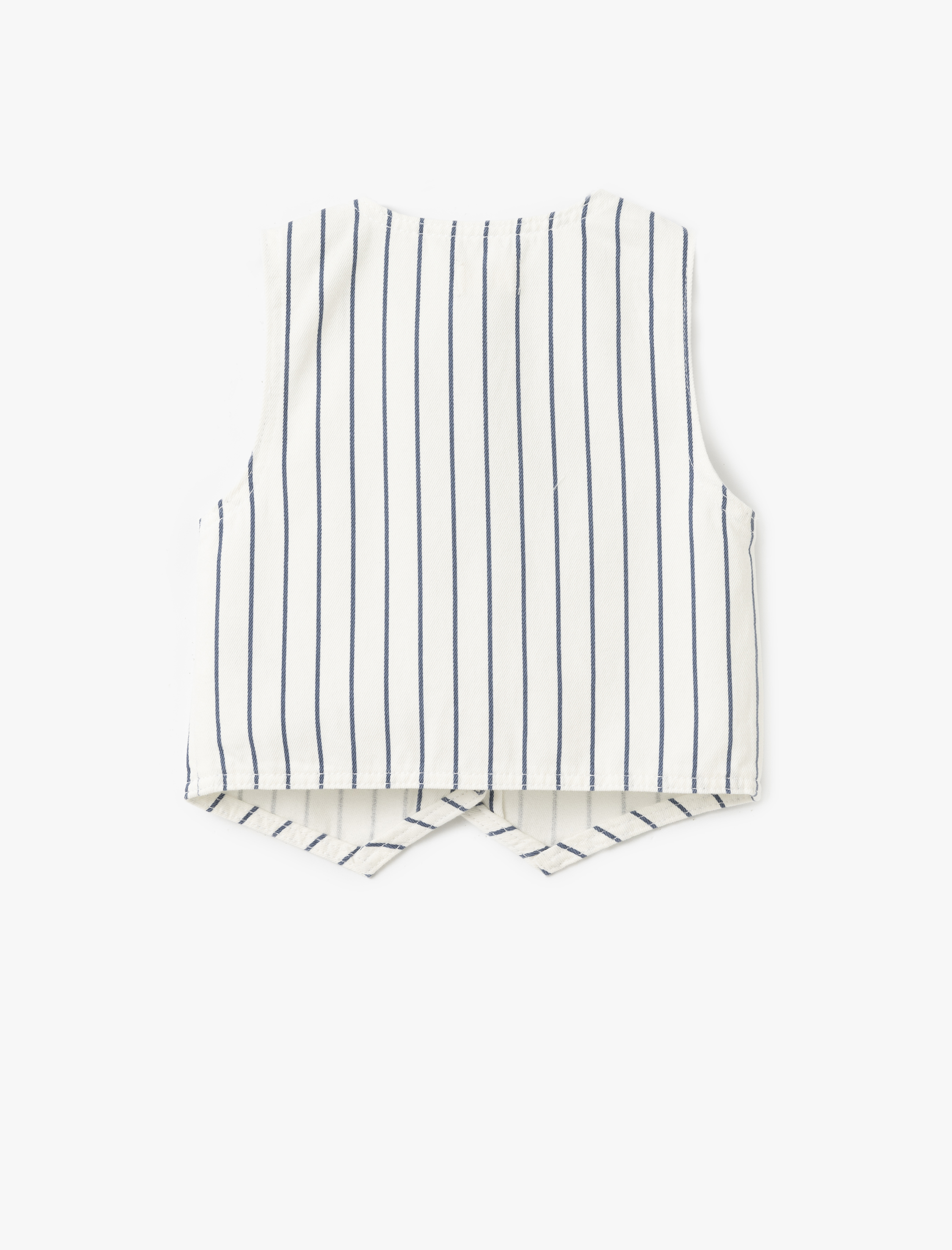  Kız Çocuk Pamuklu Düğme Detaylı V Yaka Çizgili Crop Yelek