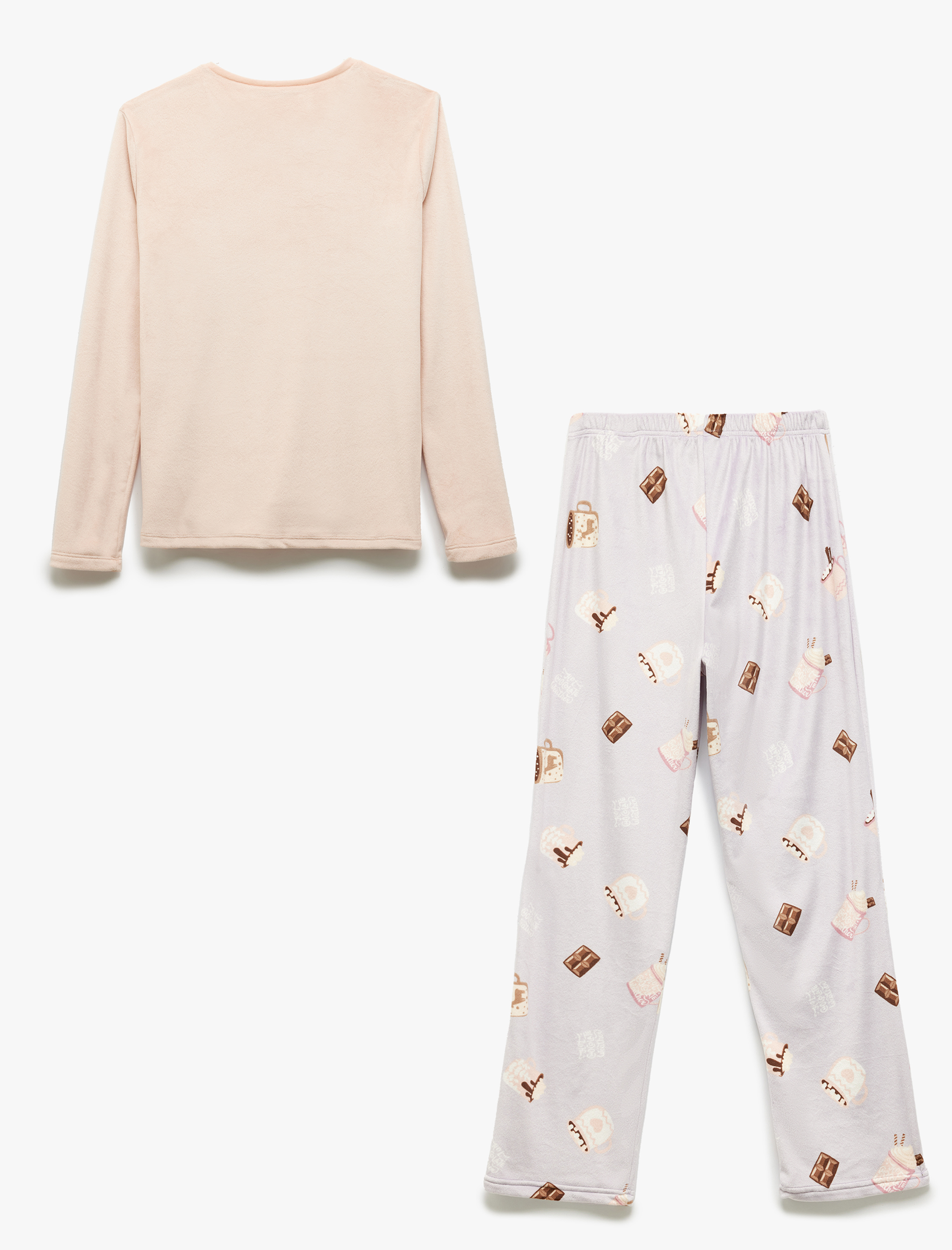  Uzun Kollu Baskılı Polar Kadife Pijama Takımı
