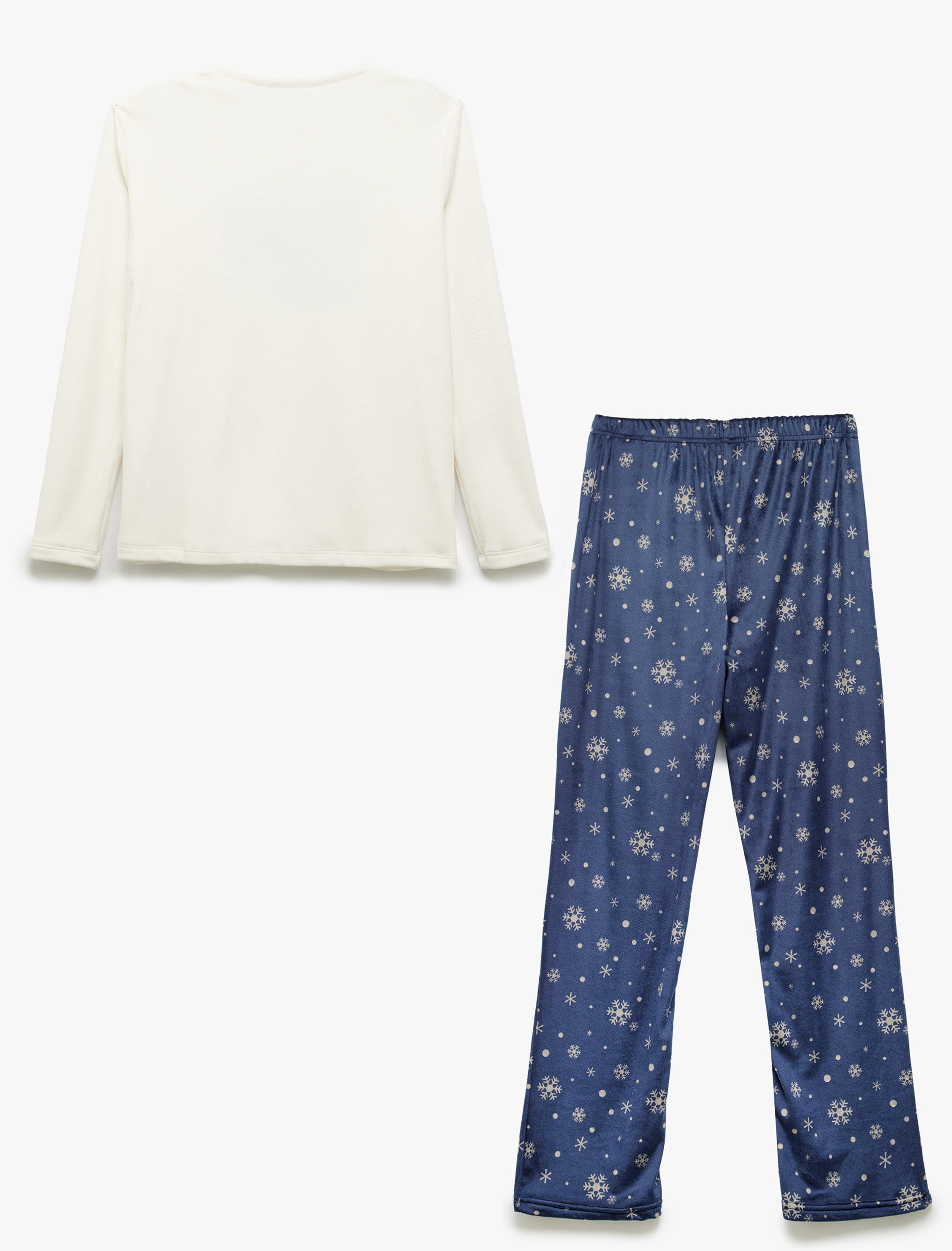   Uzun Kollu Baskılı Polar Kadife Pijama Takımı