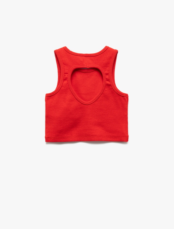 Kız Çocuk Pamuklu Arkası Pencere Detaylı Kolsuz Ribanalı Crop Atlet