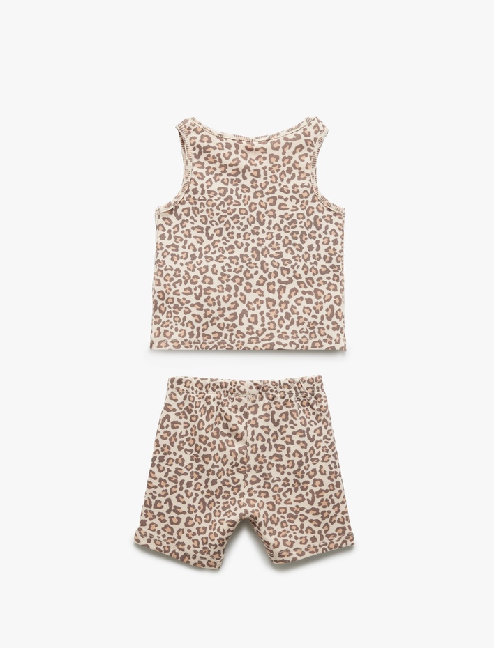 Kız Bebek Leopar Desenli Pamuklu Atlet ve Şort Takım