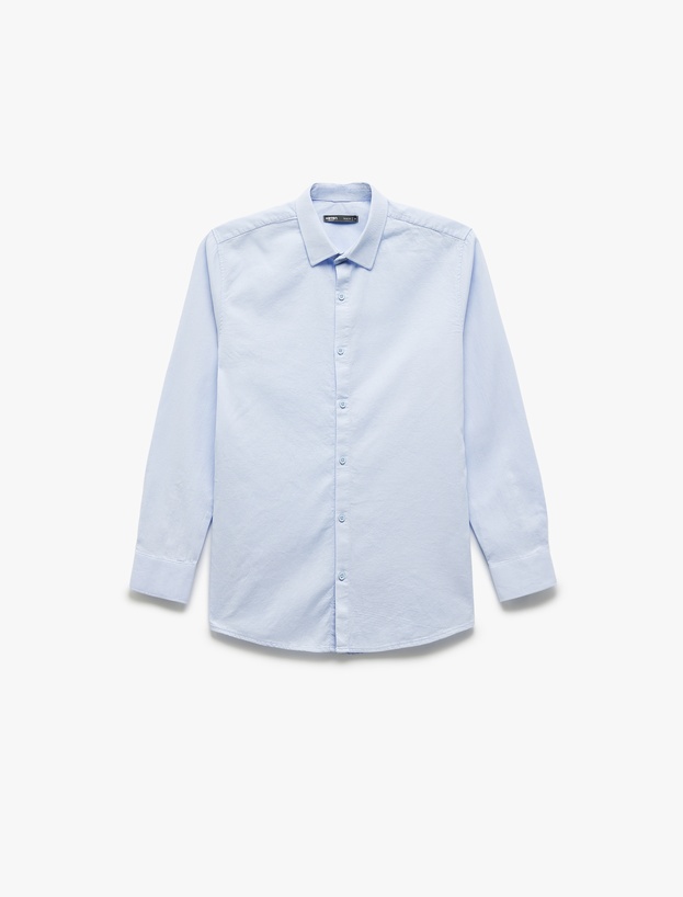 Pamuklu Slim Fit Uzun Kollu İtalyan Yaka Gömlek_0