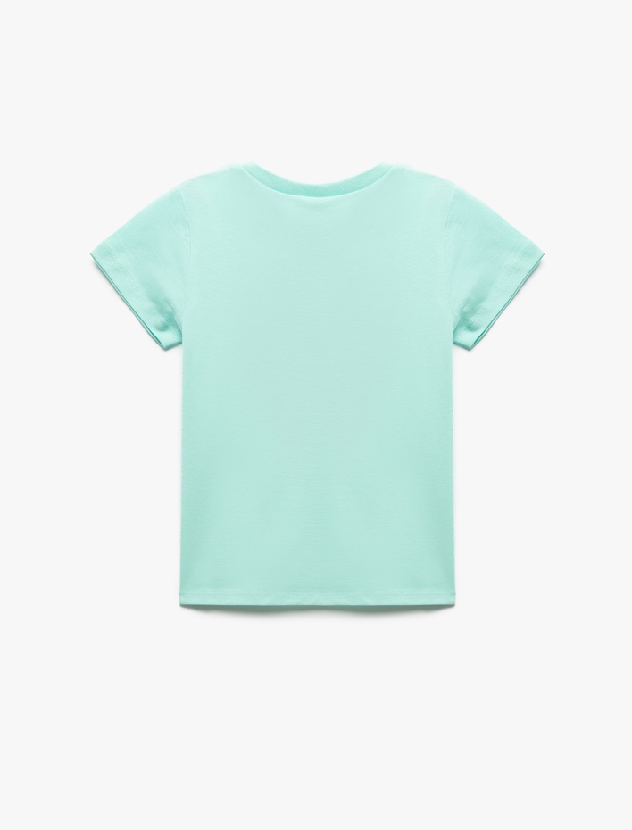 Kız Çocuk Kısa Kollu Bisiklet Yaka Pamuklu Baskılı Tişört