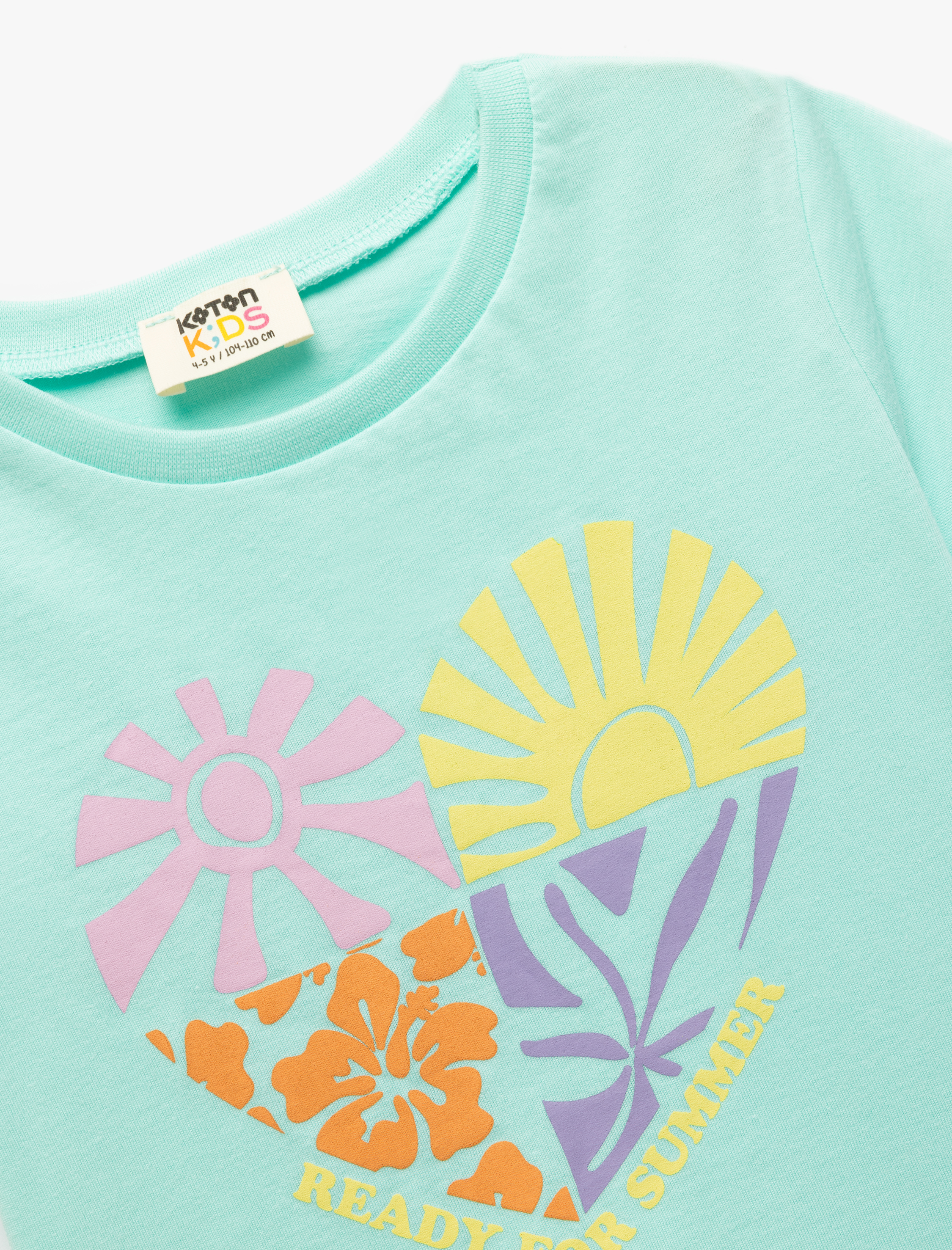  Kız Çocuk Kısa Kollu Bisiklet Yaka Pamuklu Baskılı Tişört