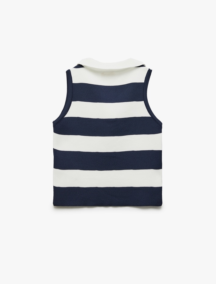 Kız Çocuk Çizgili Polo Yaka Triko Atlet