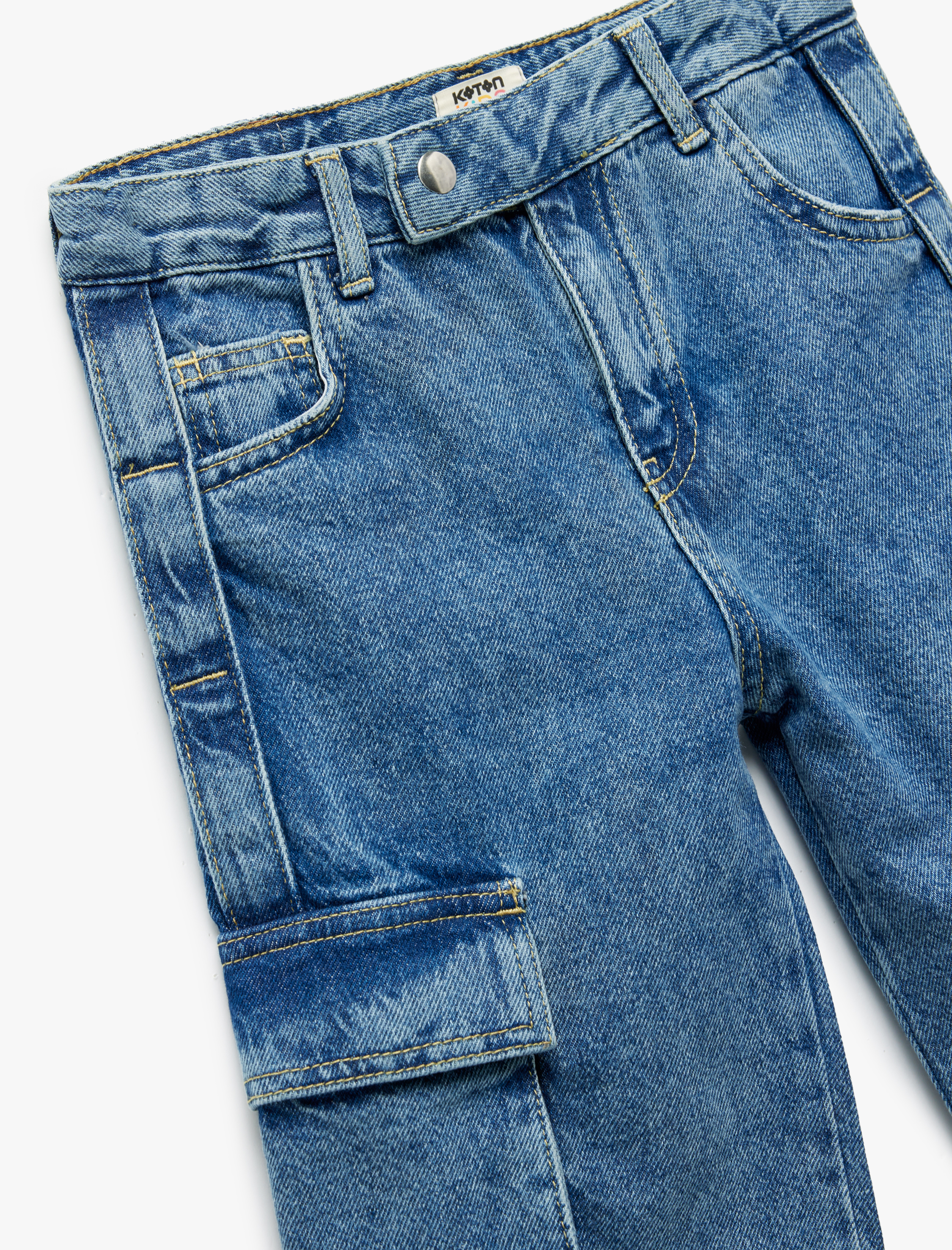 Kız Çocuk Pamuklu Kapaklı Cep Detaylı Denim Şort