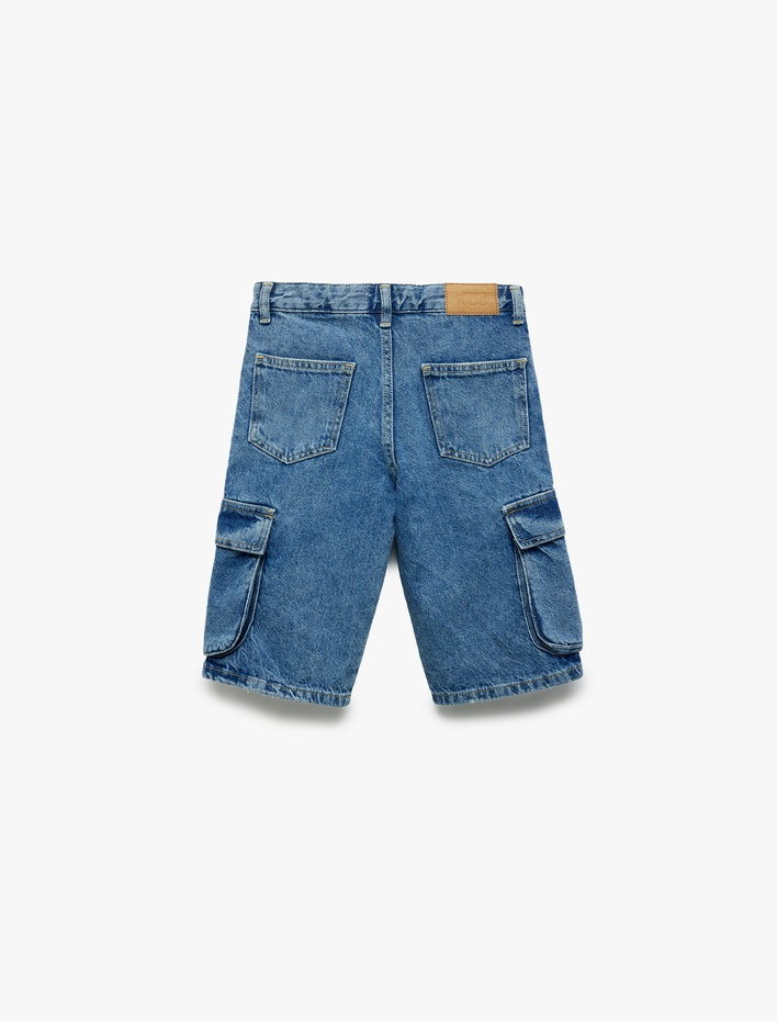 Kız Çocuk Pamuklu Kapaklı Cep Detaylı Denim Şort