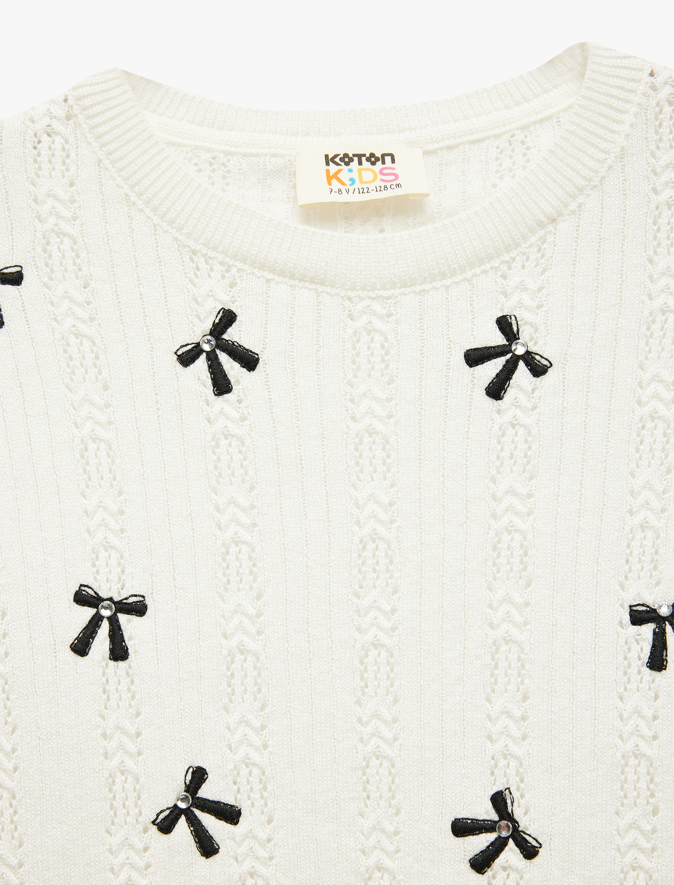 Kız Çocuk Bisiklet Yaka Uzun Kollu Fiyonklu Triko Kazak