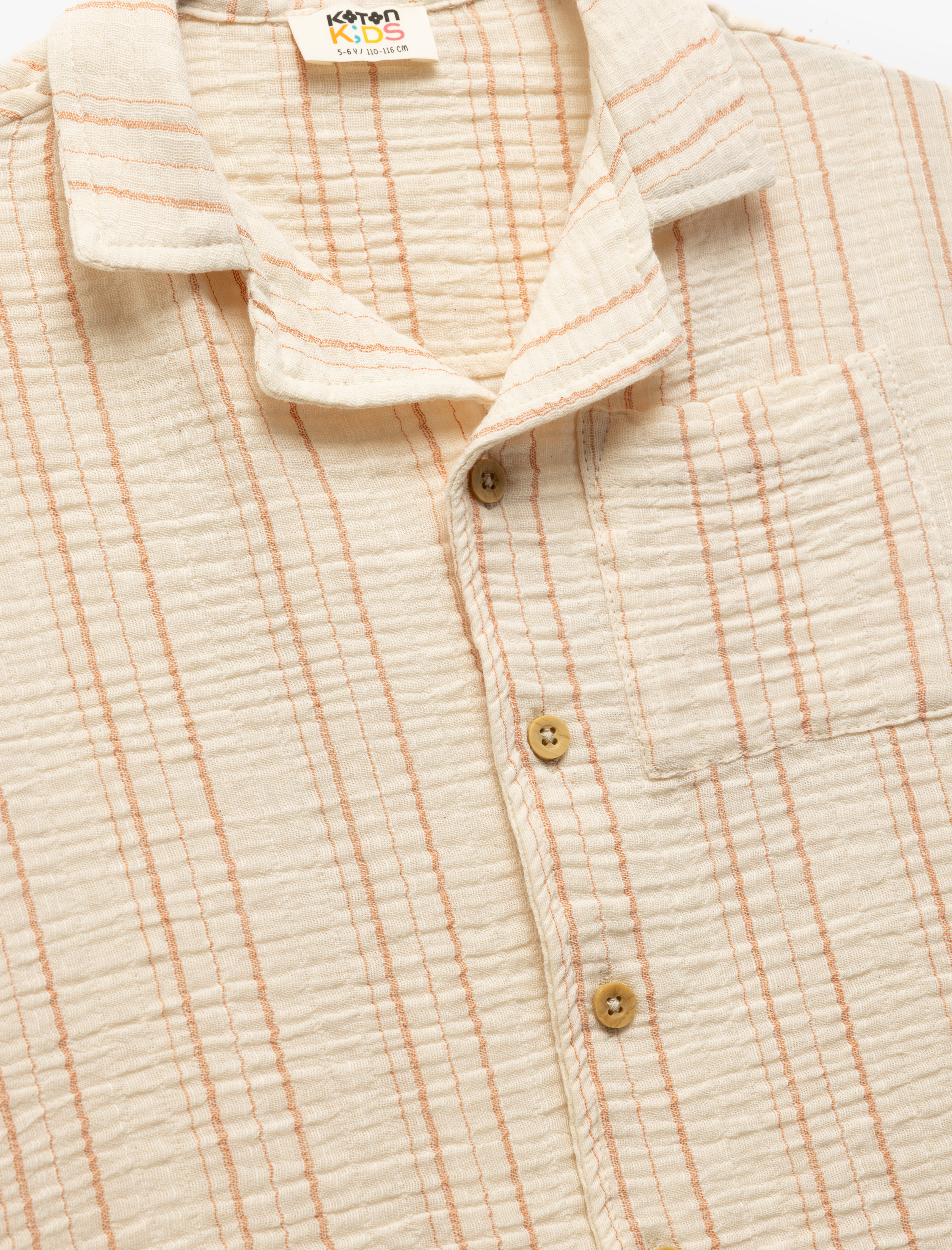  Erkek Çocuk Pamuklu Cep Detaylı Çizgili Kısa Kollu Müslin Gömlek