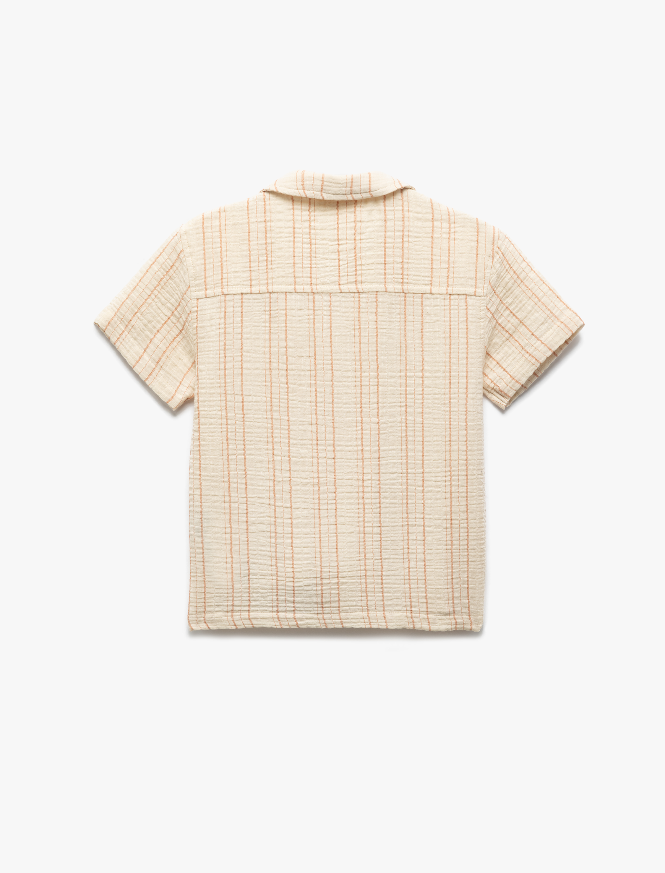  Erkek Çocuk Pamuklu Cep Detaylı Çizgili Kısa Kollu Müslin Gömlek