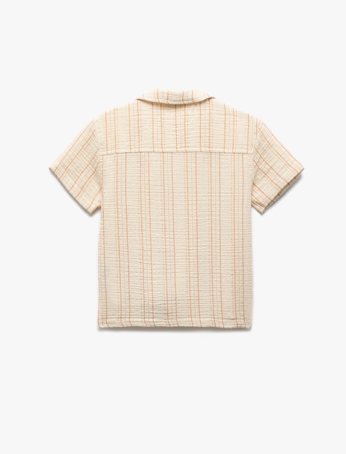 Erkek Çocuk Pamuklu Cep Detaylı Çizgili Kısa Kollu Müslin Gömlek