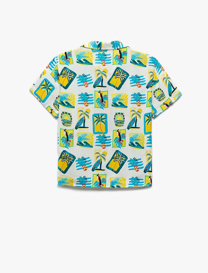 Erkek Çocuk Pamuklu Yaz Temalı Baskı Detaylı Kısa Kollu Viskon Gömlek