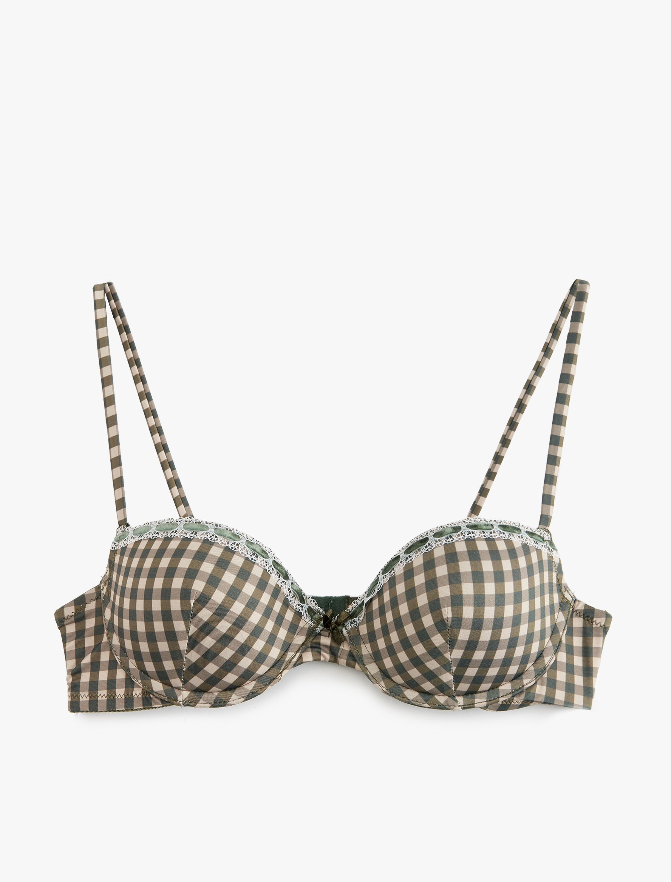   Dantel Detaylı Ekoseli Balenli Sütyen