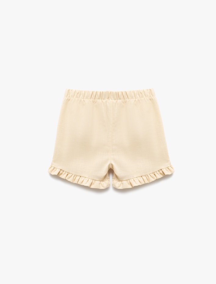 Kız Çocuk Fırfırlı Beli Lastikli Pamuklu Şort
