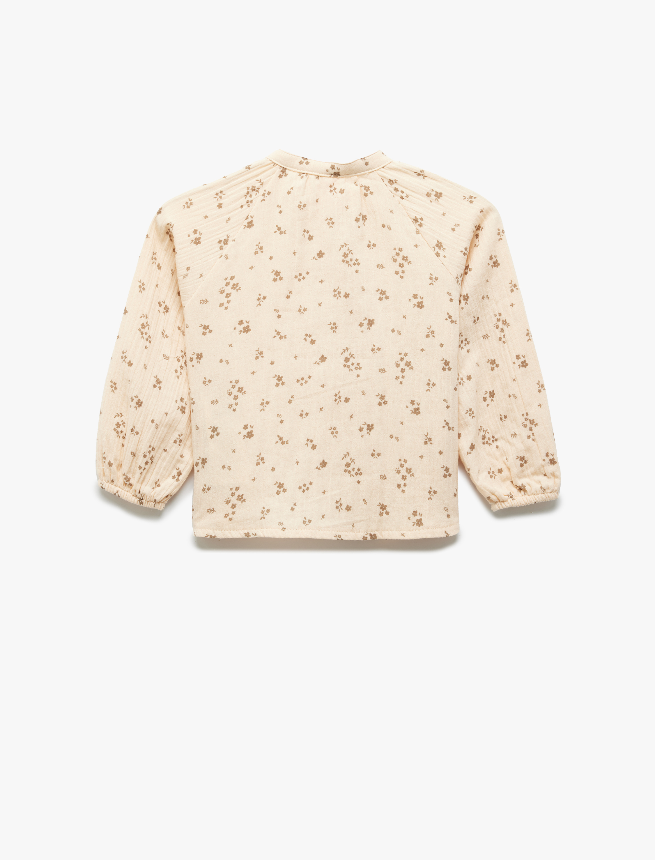  Kız Bebek Pamuklu Çiçek Desenli Yuvarlak Yaka Uzun Kollu Gömlek